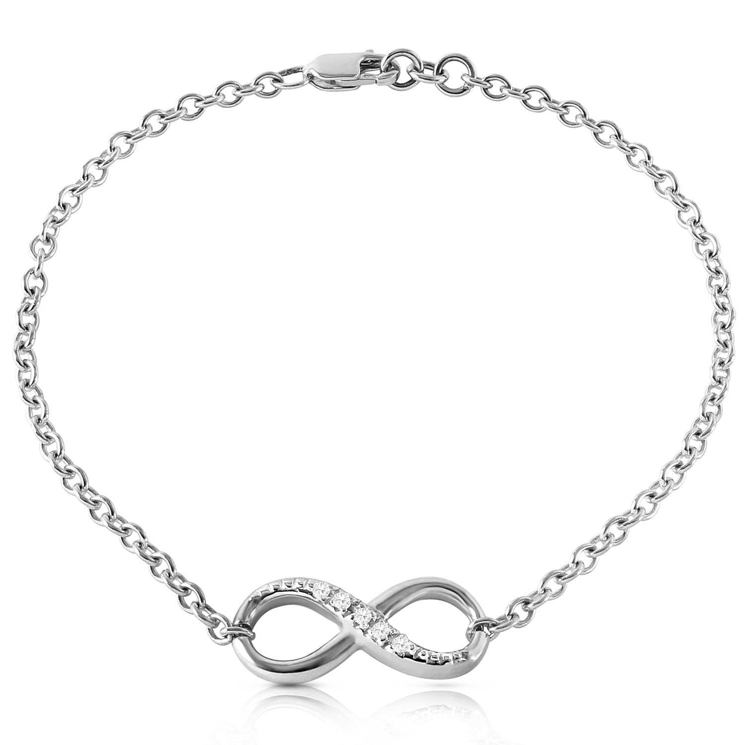 14K Solid White Gold Infiniti Bracelet with Natural Diamonds