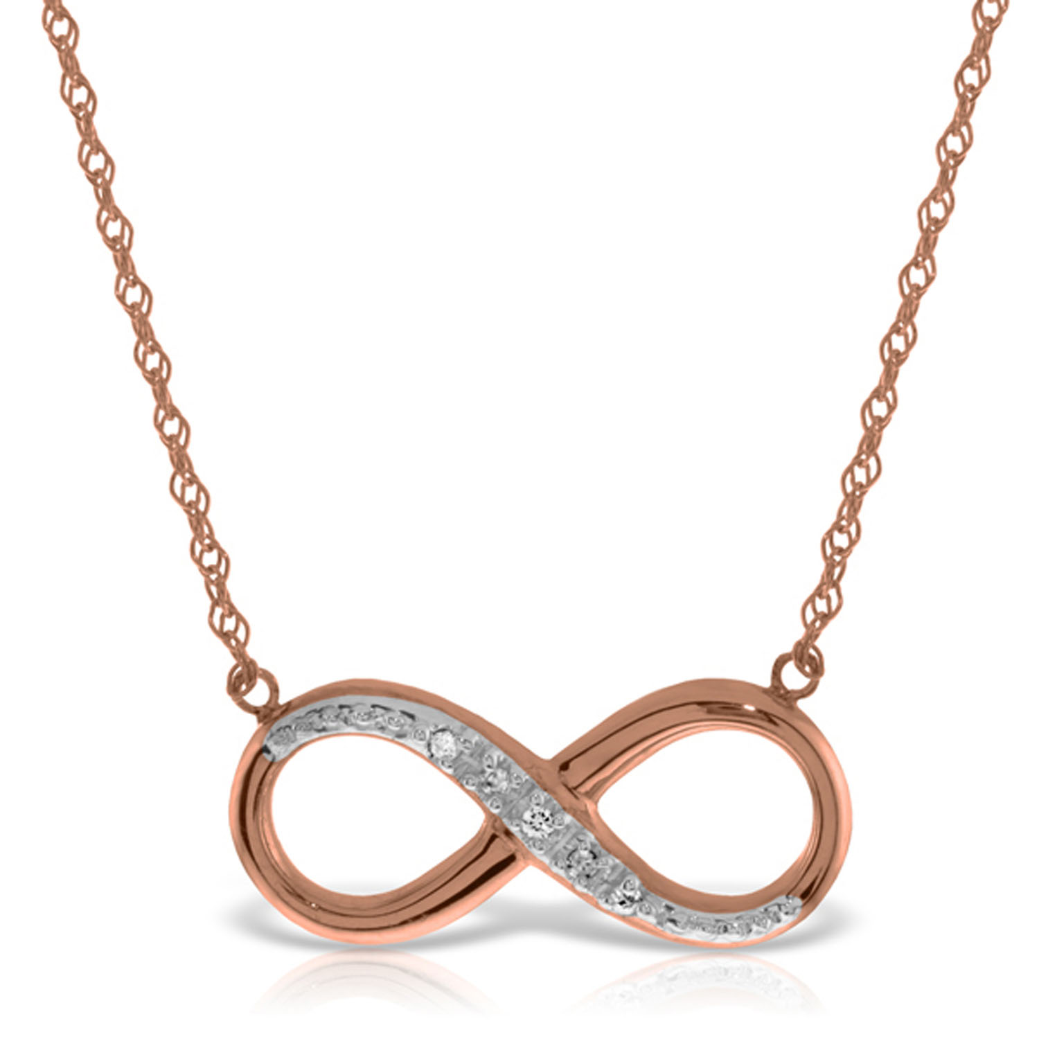 14K Solid Rose Gold Infiniti Necklace with Natural Diamond