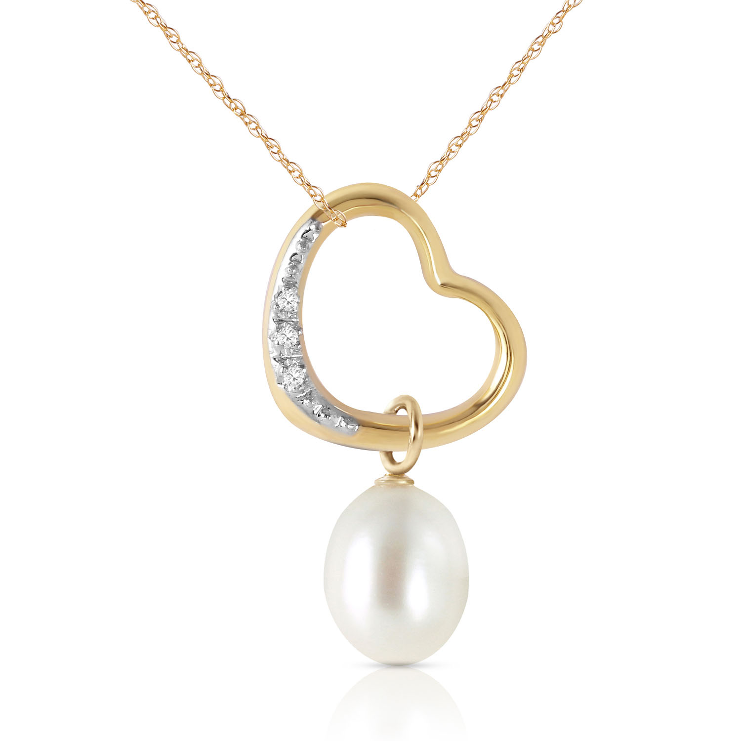 14K Solid Gold Heart Necklace with Natural Diamond  Cultured Pearl