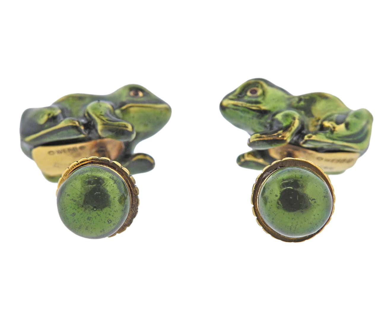 David Webb Enamel Gold Frog Cufflinks