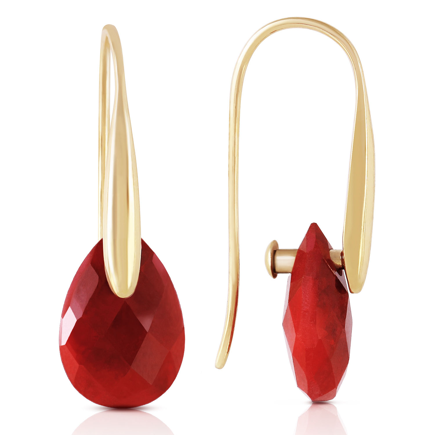 14K Solid Gold Fish Hook Earrings with Dangling Briolette Ruby