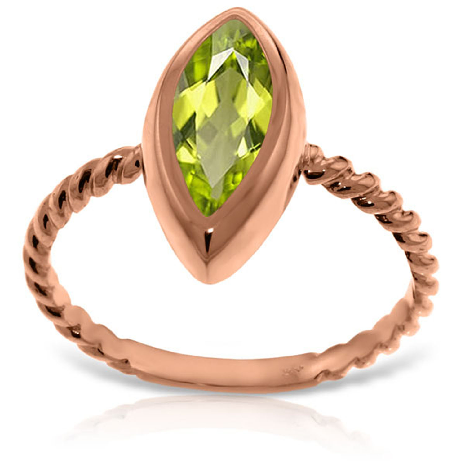 14K Solid Rose Gold Rings with Natural Marquis Peridot