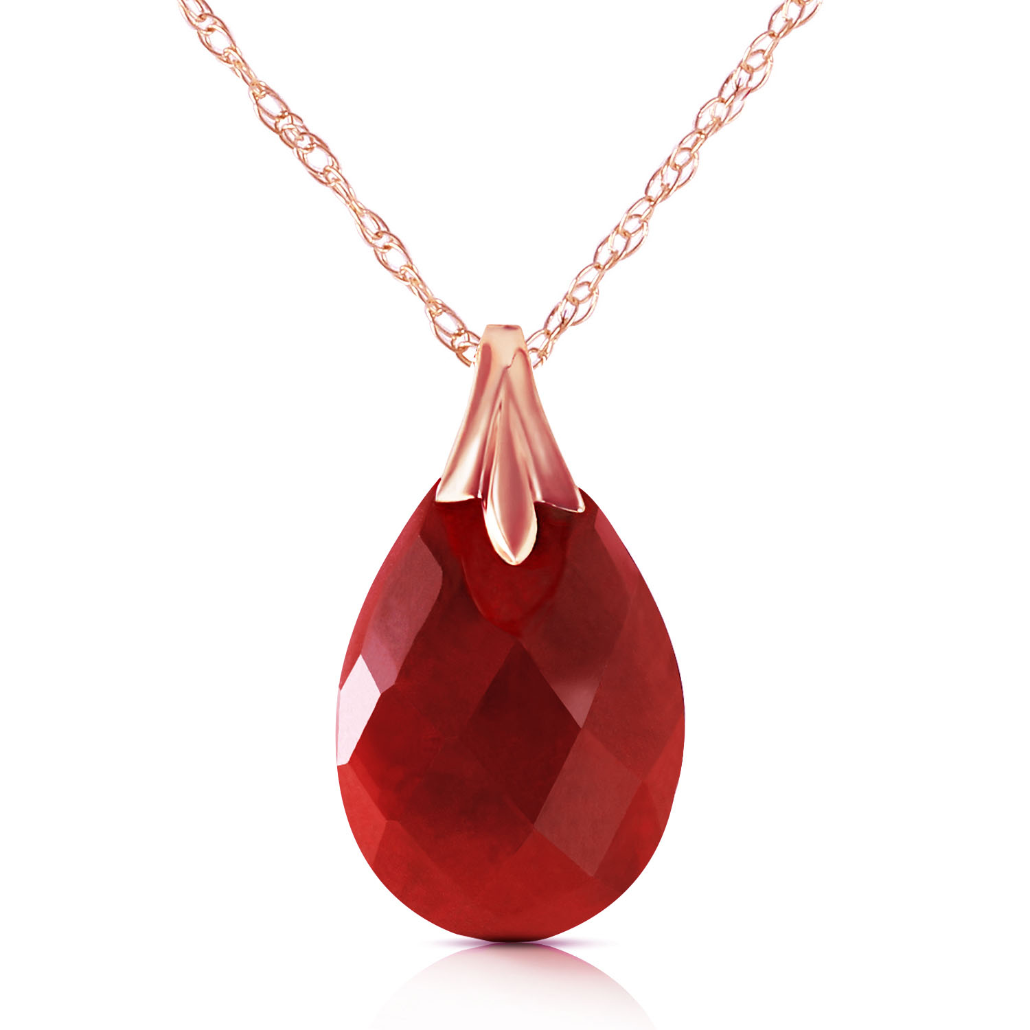 14K Solid Rose Gold Necklace with Natural Dyed Ruby