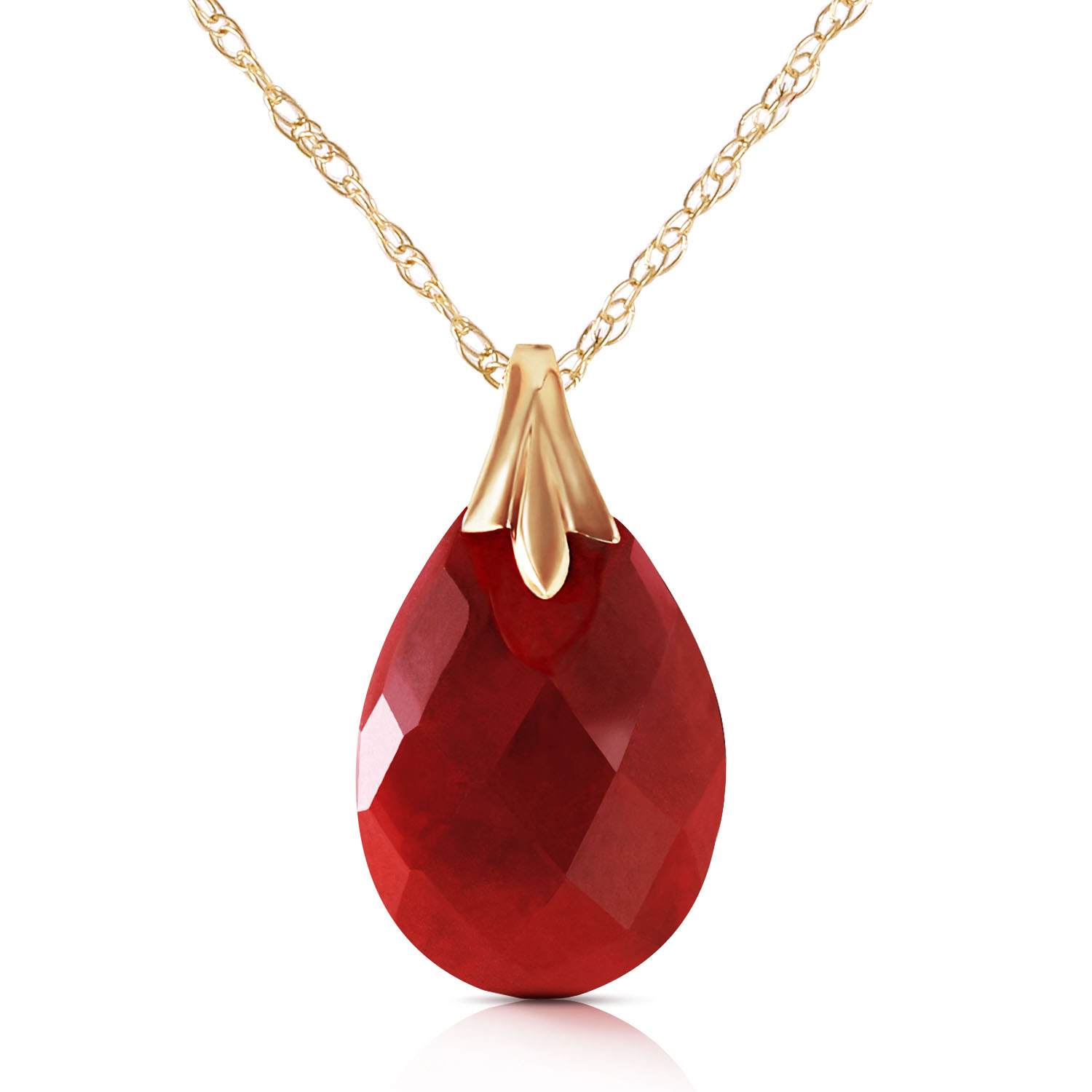 14K Solid Yellow Gold Necklace with Natural Dyed Ruby