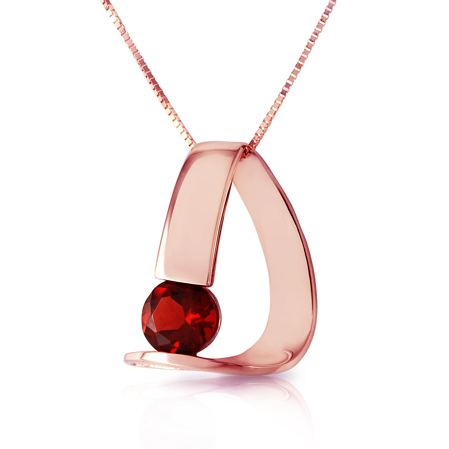14K Solid Rose Gold Modern Necklace with Natural Garnet