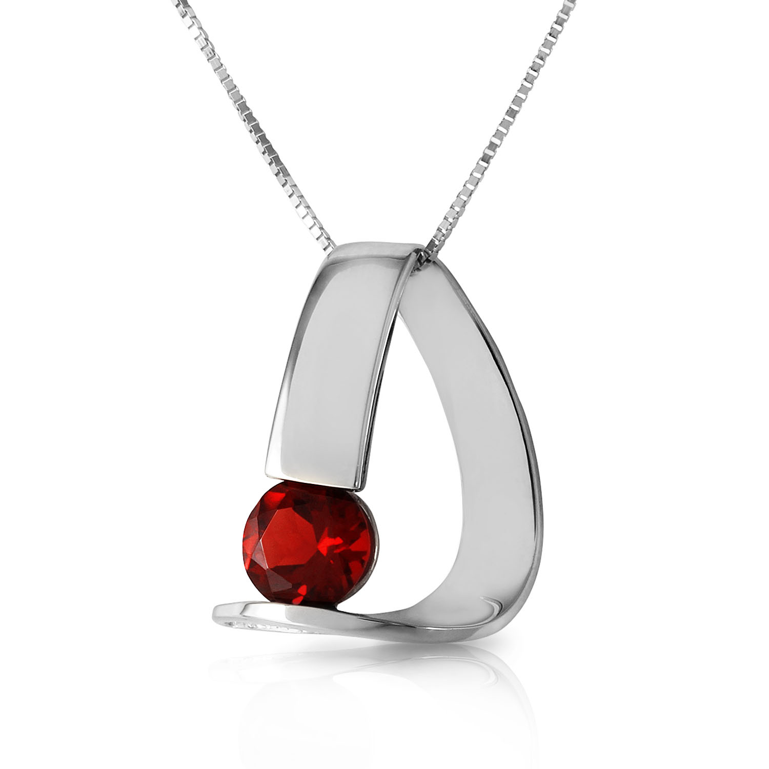 14K Solid White Gold Modern Necklace with Natural Garnet