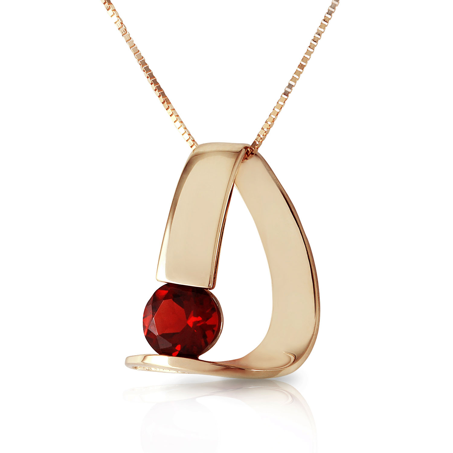 14K Solid Gold Modern Necklace with Natural Garnet