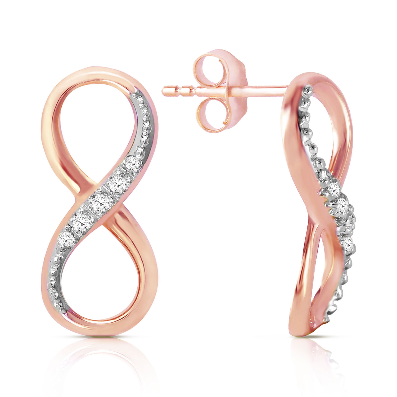 14K Solid Rose Gold Infiniti Earrings with Natural Diamonds