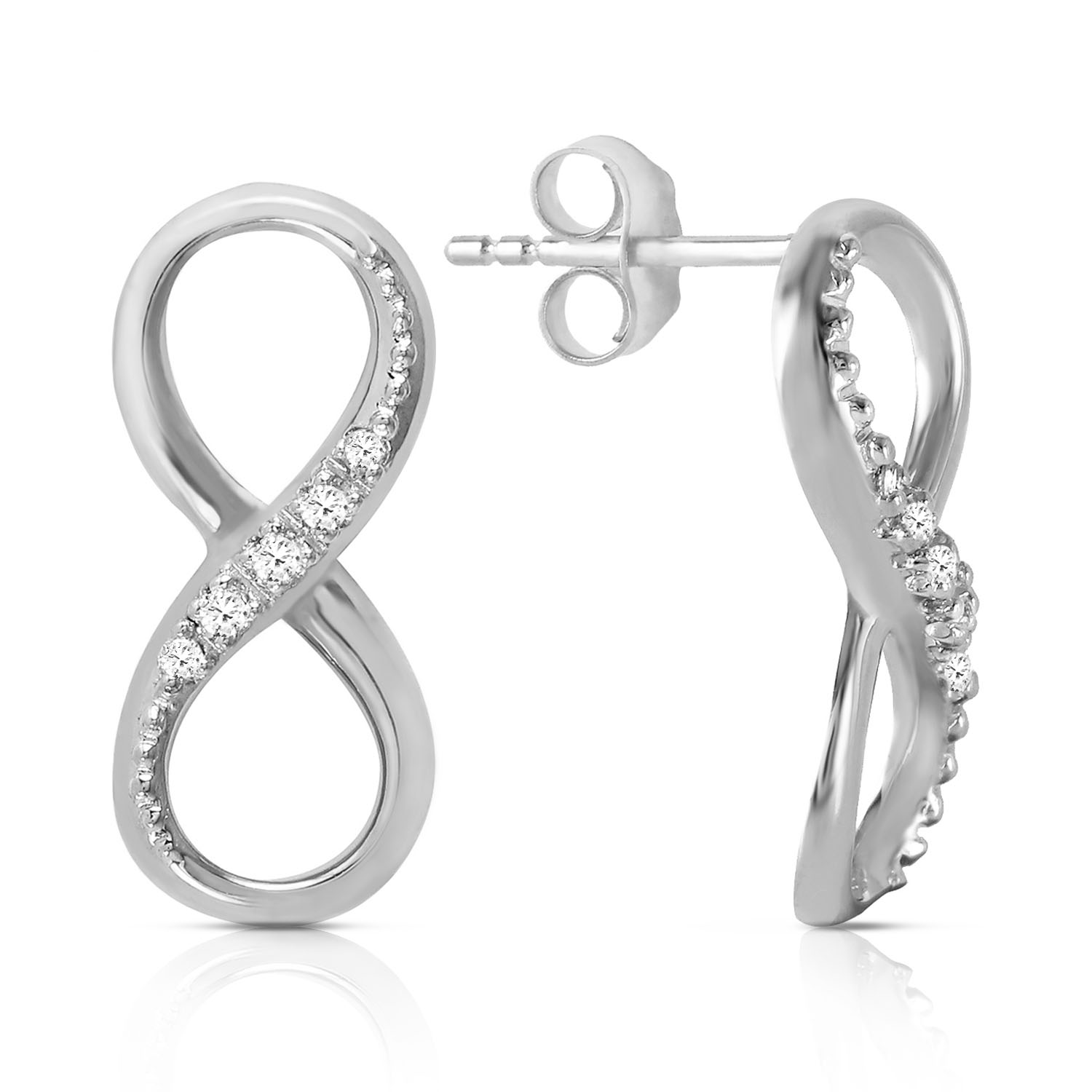 14K Solid White Gold Infiniti Earrings with Natural Diamonds