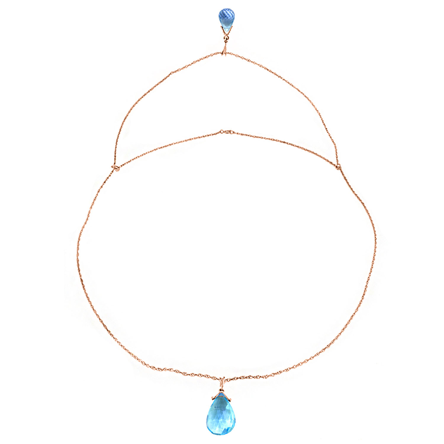 14K Solid Rose Gold Front And Back Drop Necklace with Briolette Blue Topaz