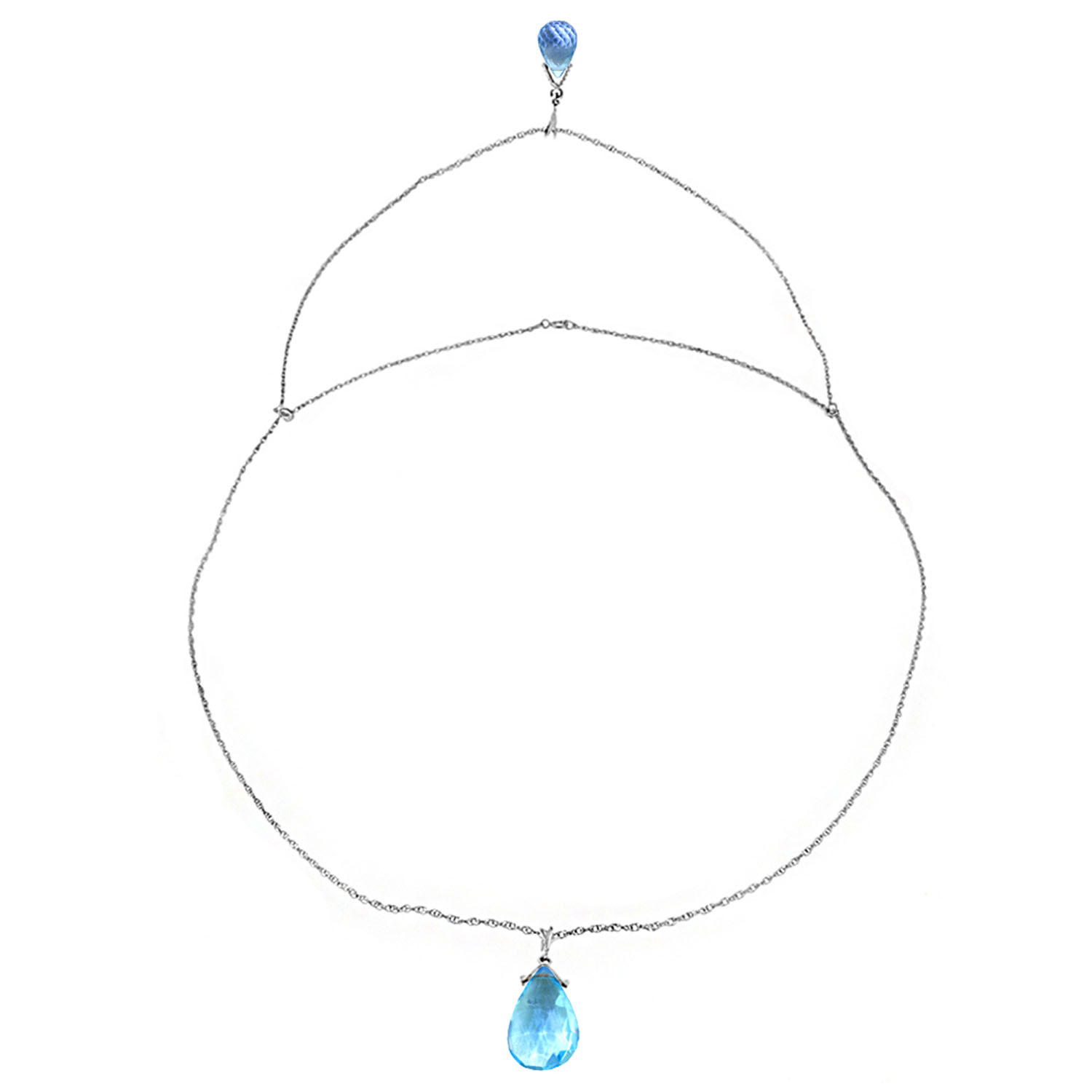 14K Solid White Gold Front And Back Drop Necklace with Briolette Blue Topaz