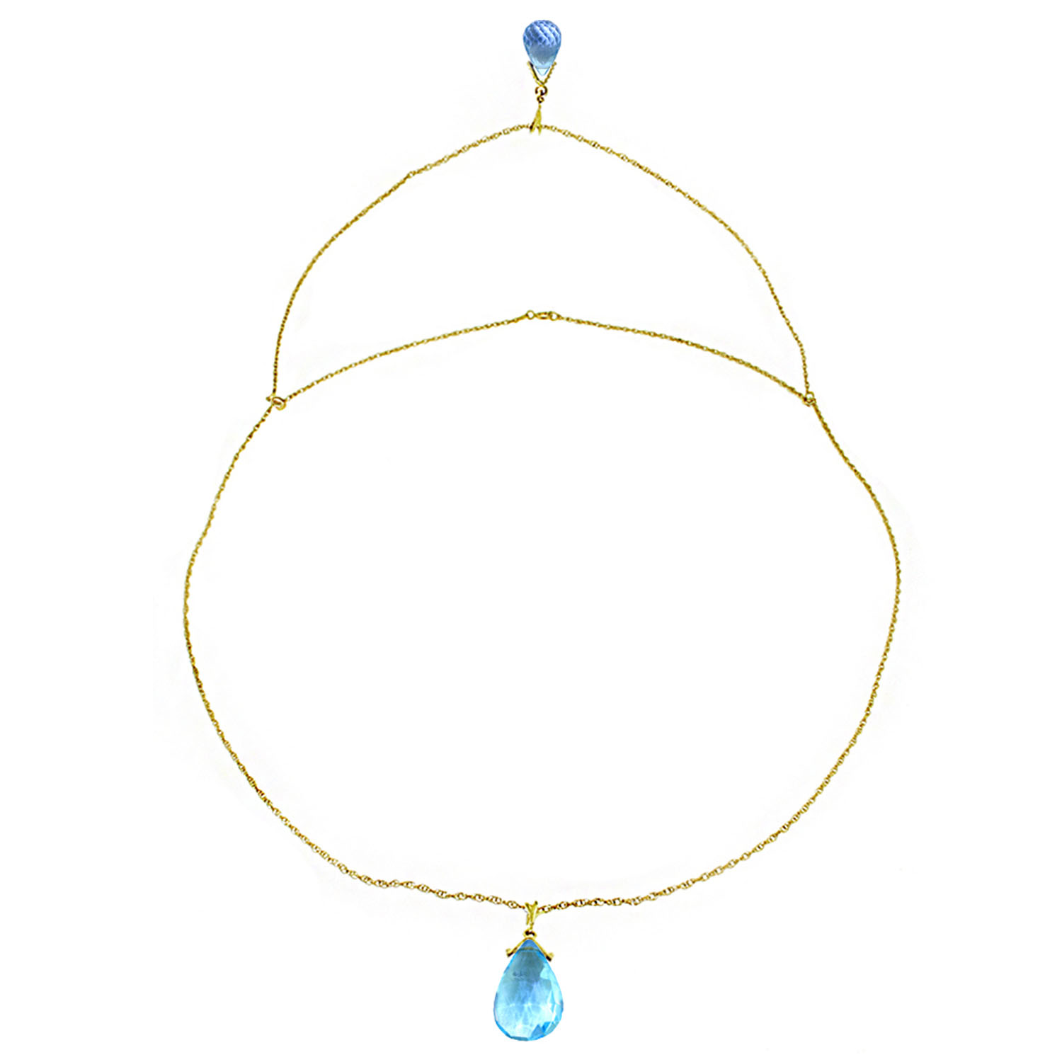 14K Solid Gold Front And Back Drop Necklace with Briolette Blue Topaz