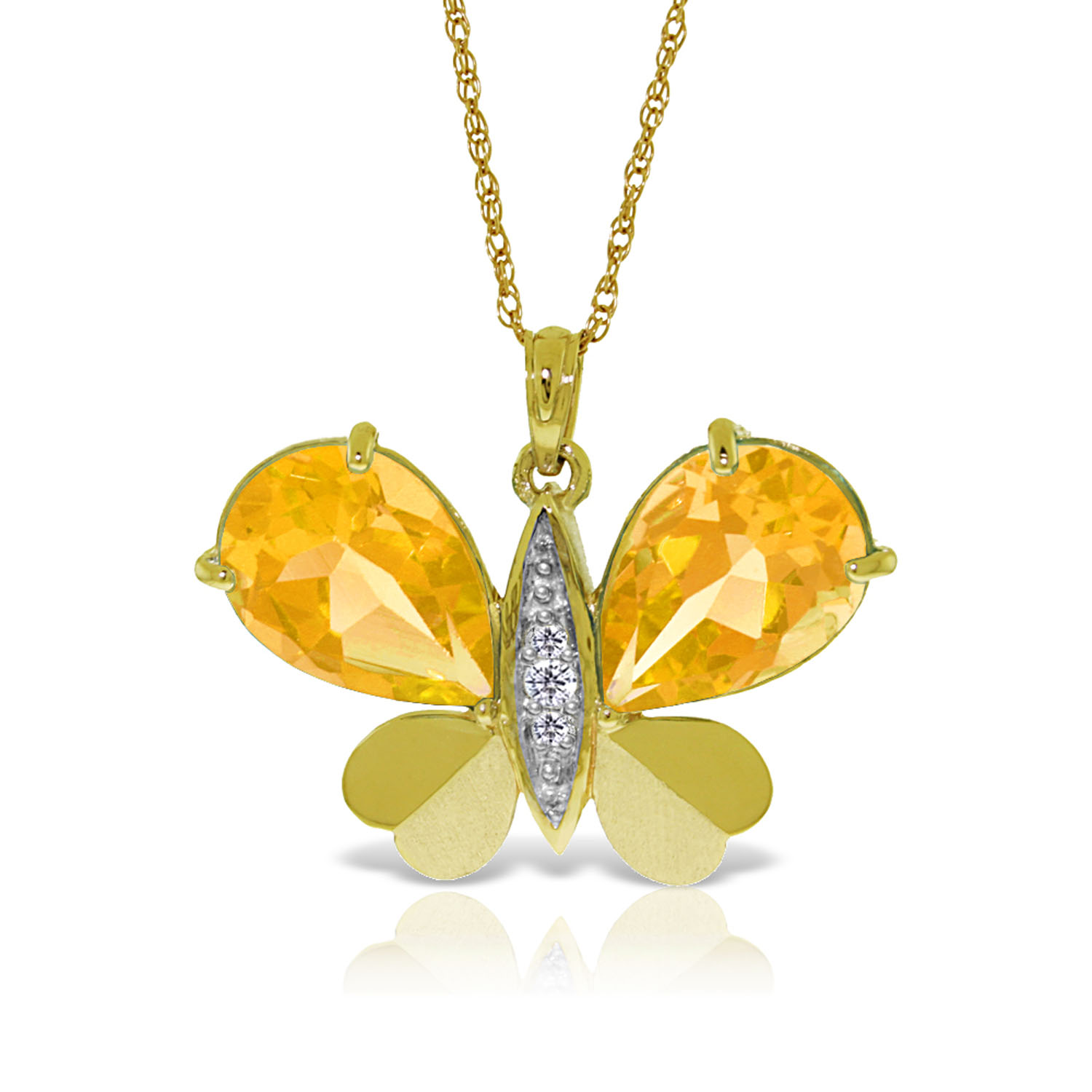 14K Solid Gold Batterfly Necklace withNatural Diamonds  Citrines