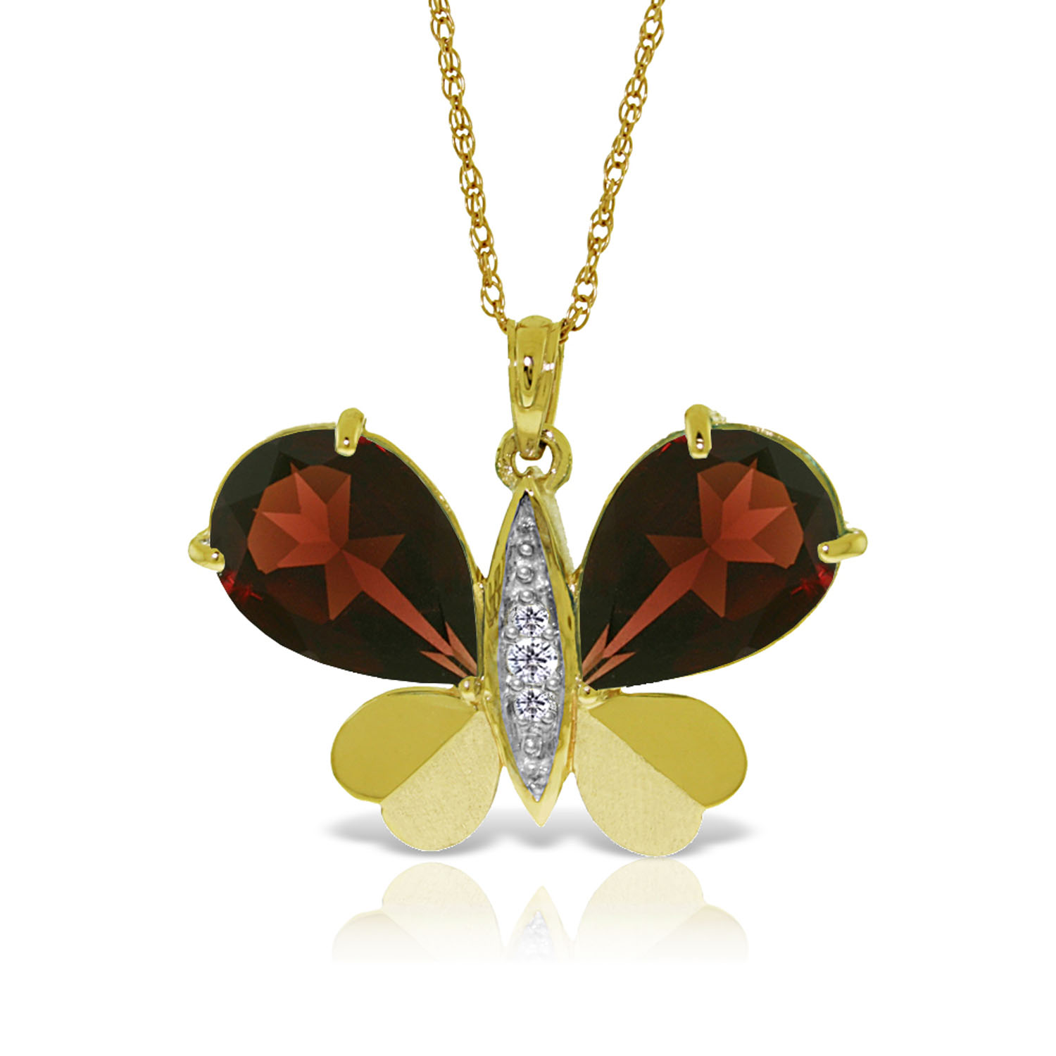 14K Solid Gold Batterfly Necklace withNatural Diamonds  Garnets