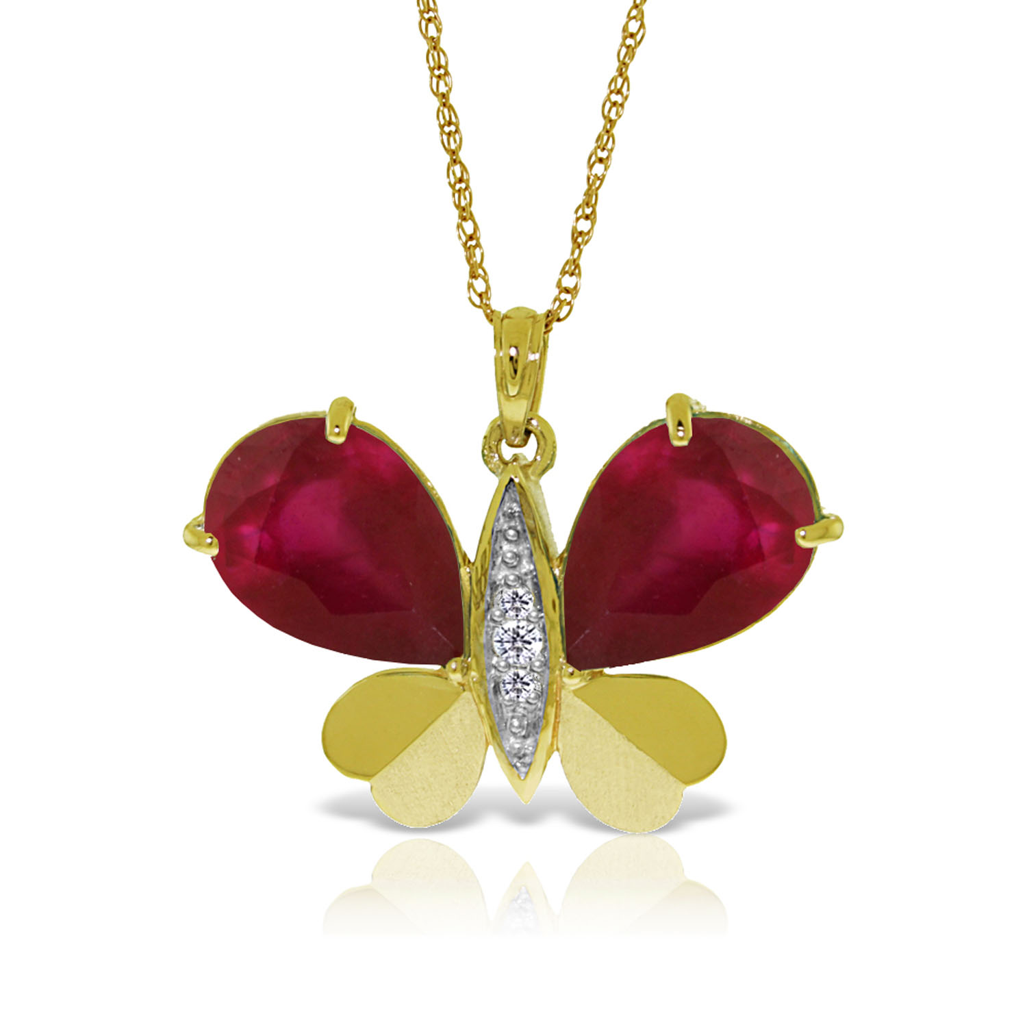 14K Solid Gold Batterfly Necklace withNatural Diamonds  Ruby
