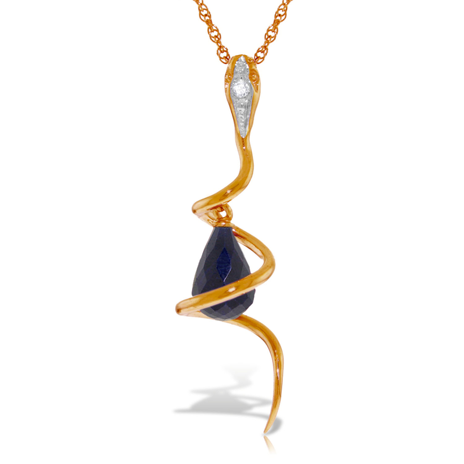 14K Solid Rose Gold Snake Necklace with Dangling Briolette Dyed Sapphire  Diamond