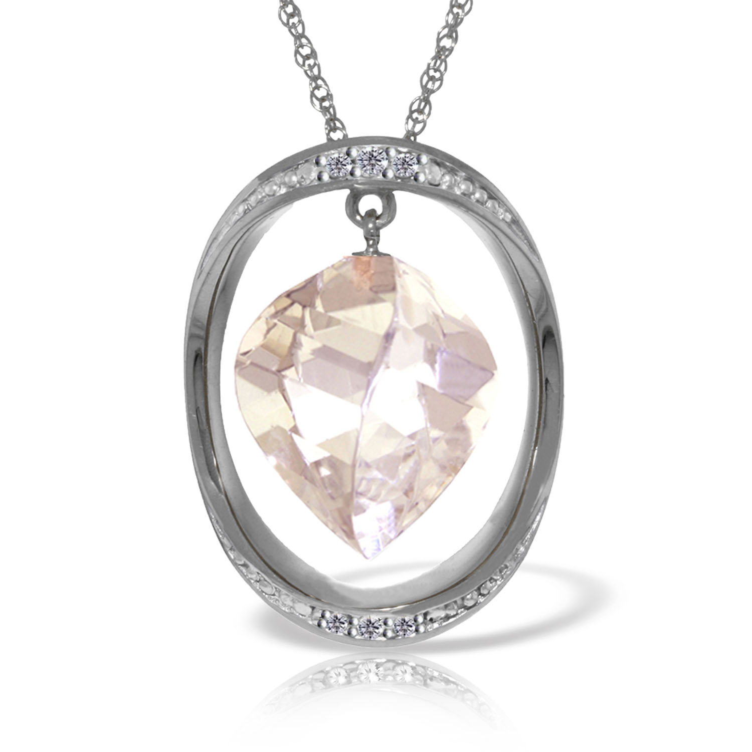 14K Solid White Gold Necklace with Natural Twisted Briolette Blue Topaz  Diamonds