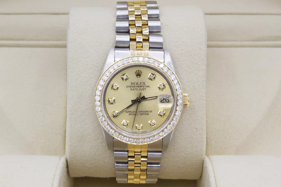 Rolex Datejust 31mm Custom 1ct Diamond Bezel & Custom Champagne Dial Ladies