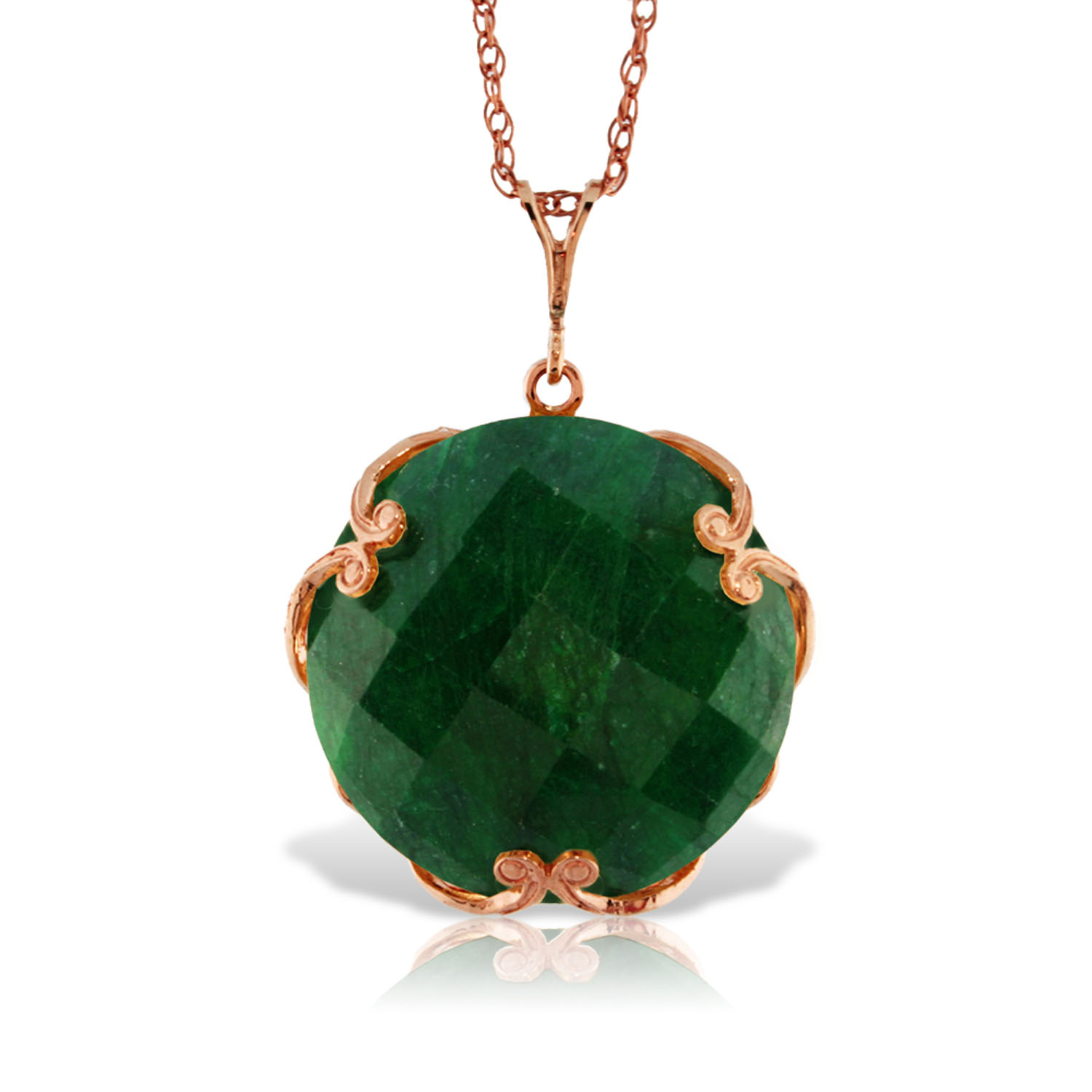 14K Solid Rose Gold Necklace with Checkerboard Cut Round Dyed Green Sapphire