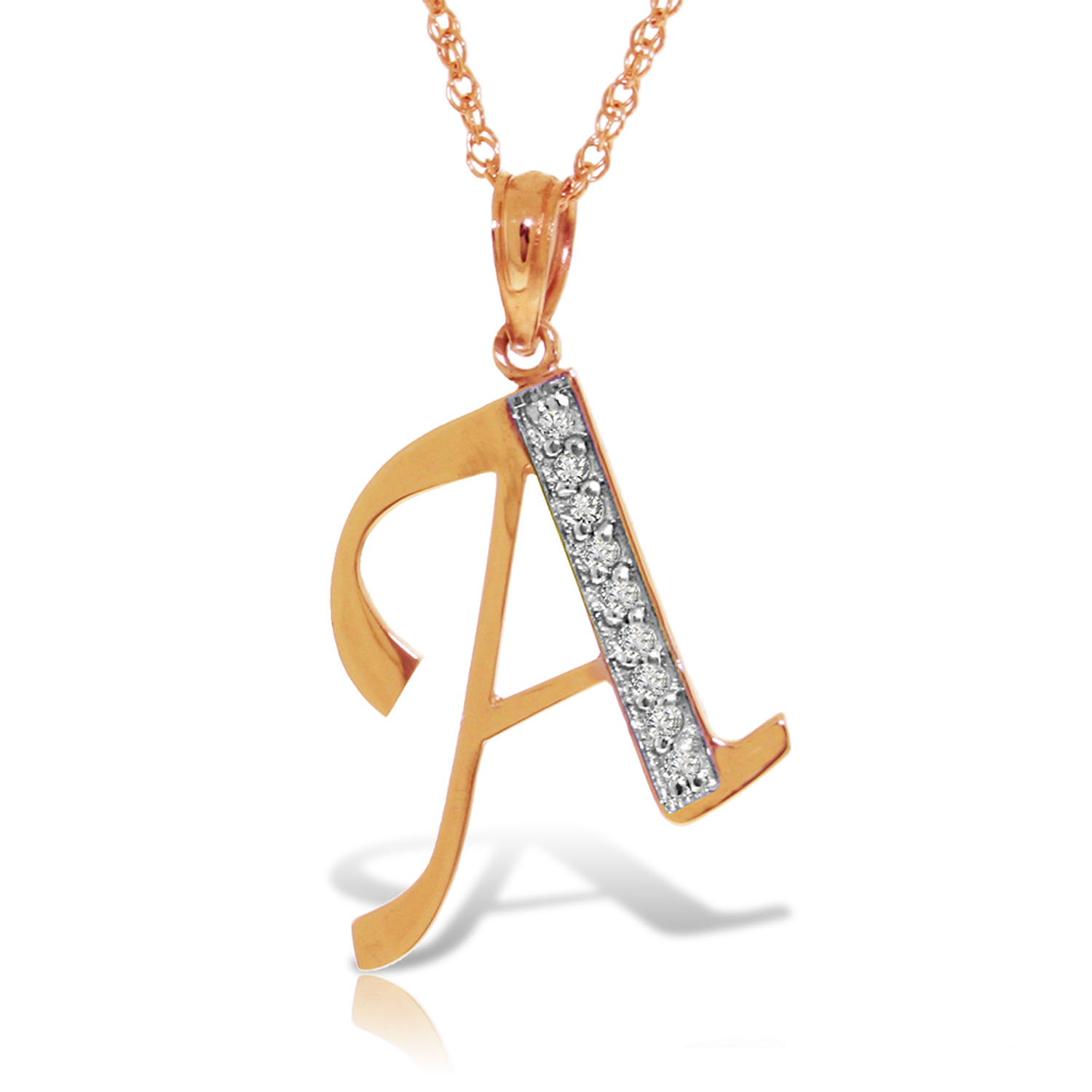 14K Solid Rose Gold Necklace with Natural Diamonds Initial 'a' Pendant