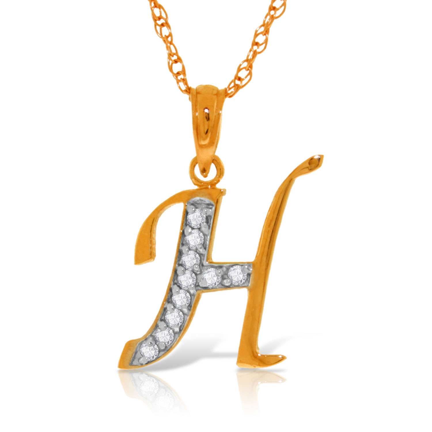 14K Solid Rose Gold Necklace with Natural Diamonds Initial 'h' Pendant