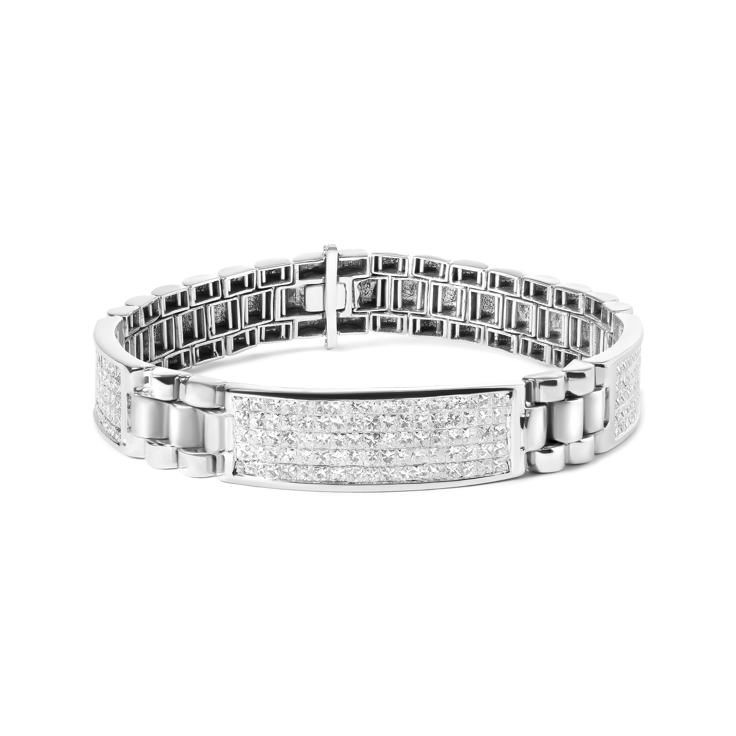 True 14K White Gold 12.0 Cttw Men's Invisible Set Princess Diamond Tennis Bracelet (G-H Color, VS1-VS2 Clarity) - Size 8.5" Inches