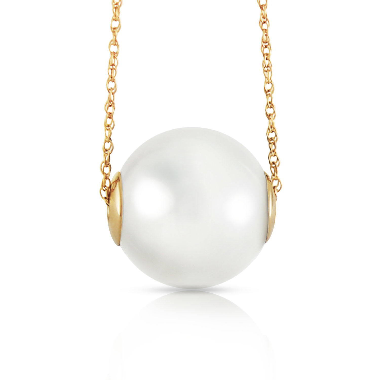 14K Solid Gold Necklace with 16.0 mm White Shell Cultured Pearl