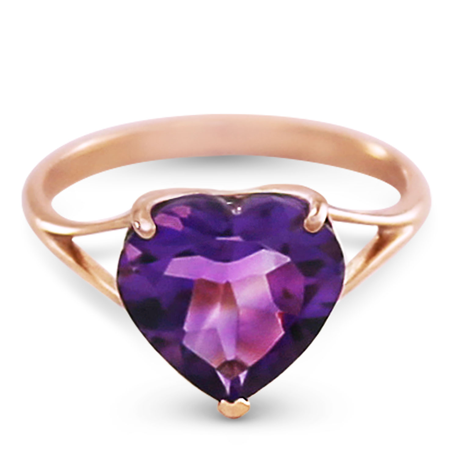 14K Solid Rose Gold Ring with Natural 10.0 mm Heart Amethyst
