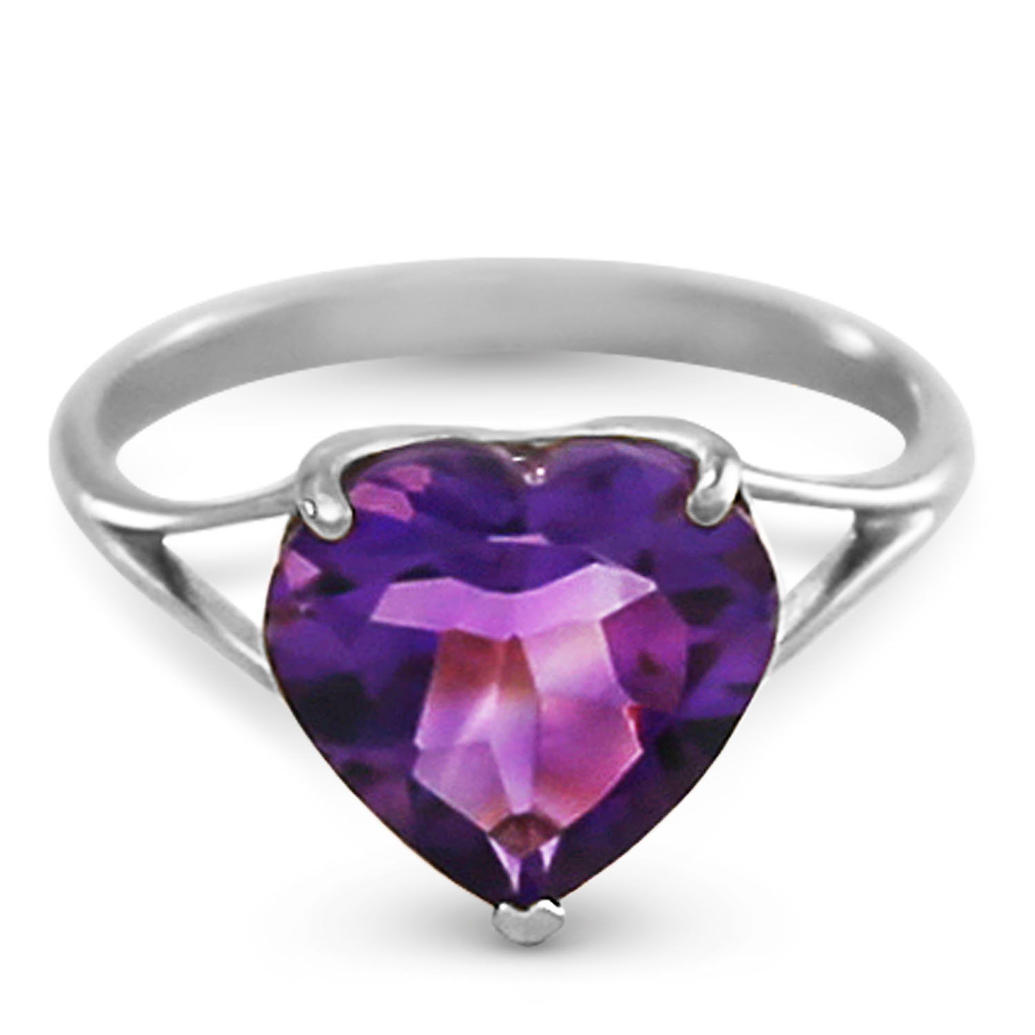 14K Solid White Gold Ring with Natural 10.0 mm Heart Amethyst