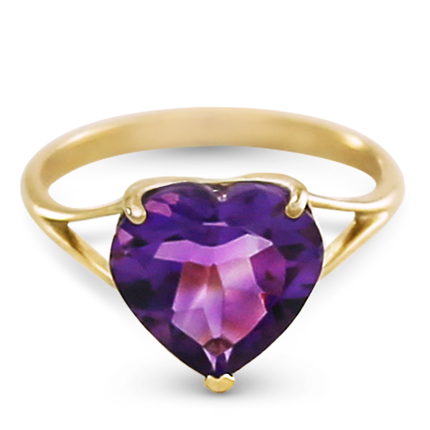 14K Solid Gold Ring with Natural 10.0 mm Heart Amethyst