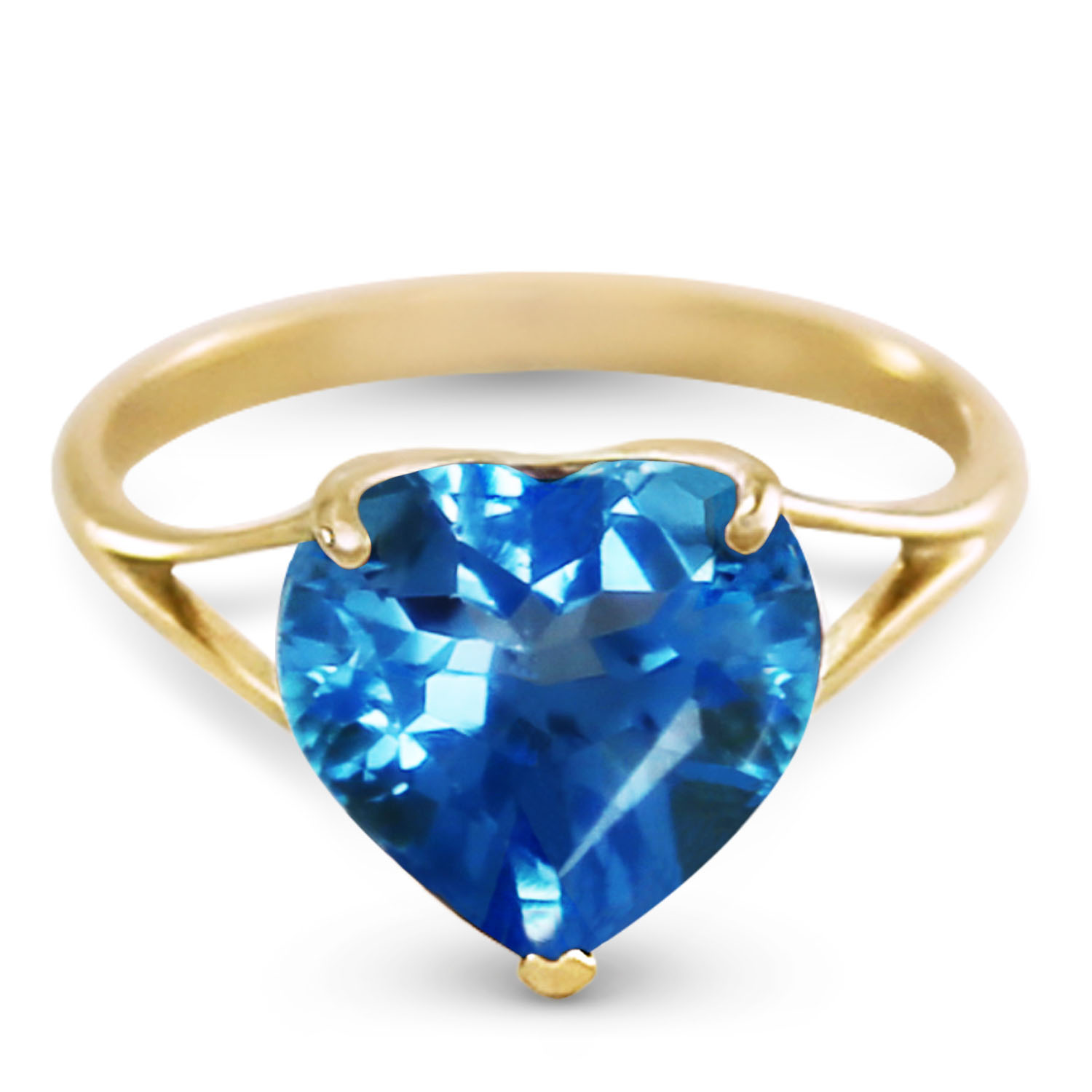 14K Solid Gold Ring with Natural 10.0 mm Heart Blue Topaz