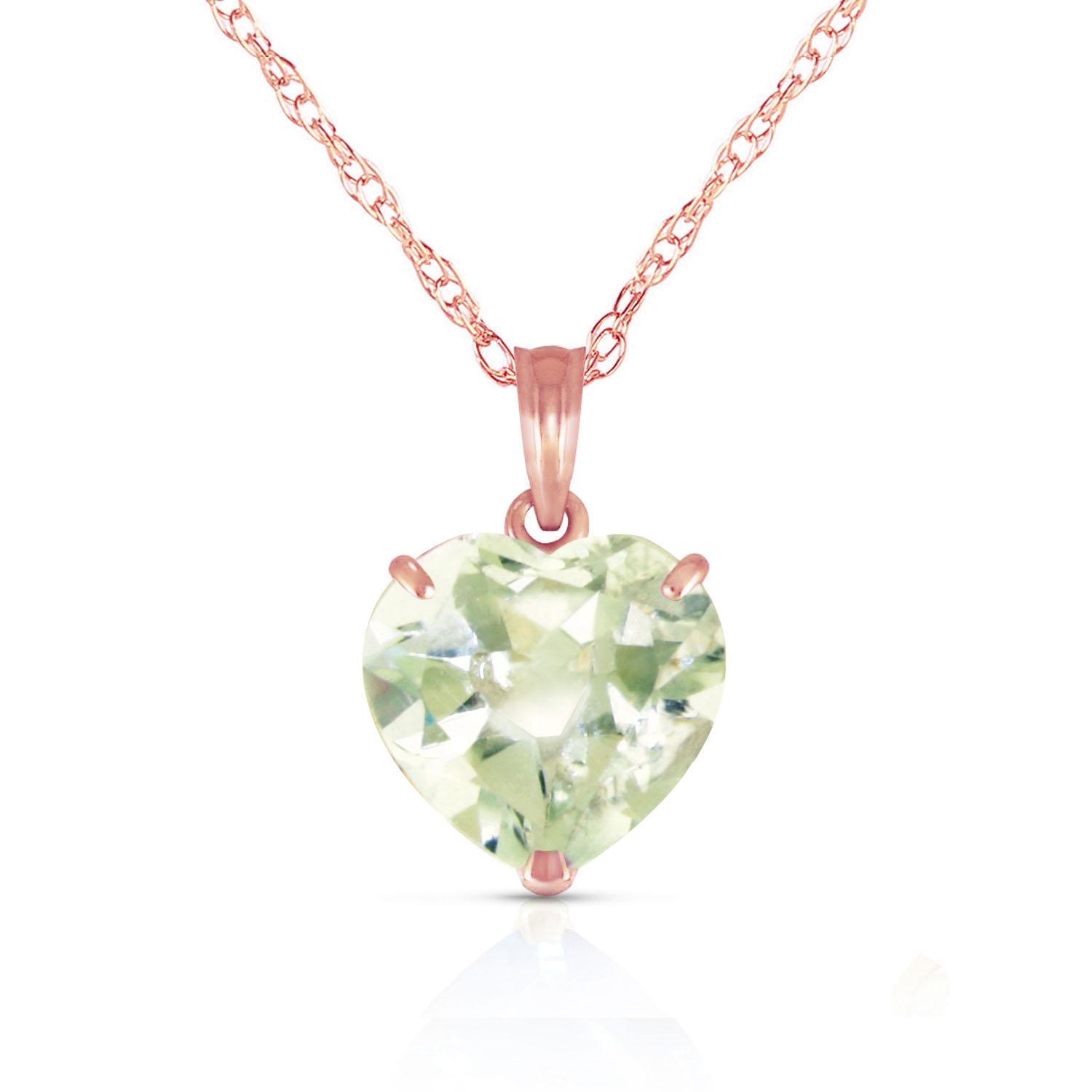 14K Solid Rose Gold Necklace with Natural 10mm Heart Green Amethyst