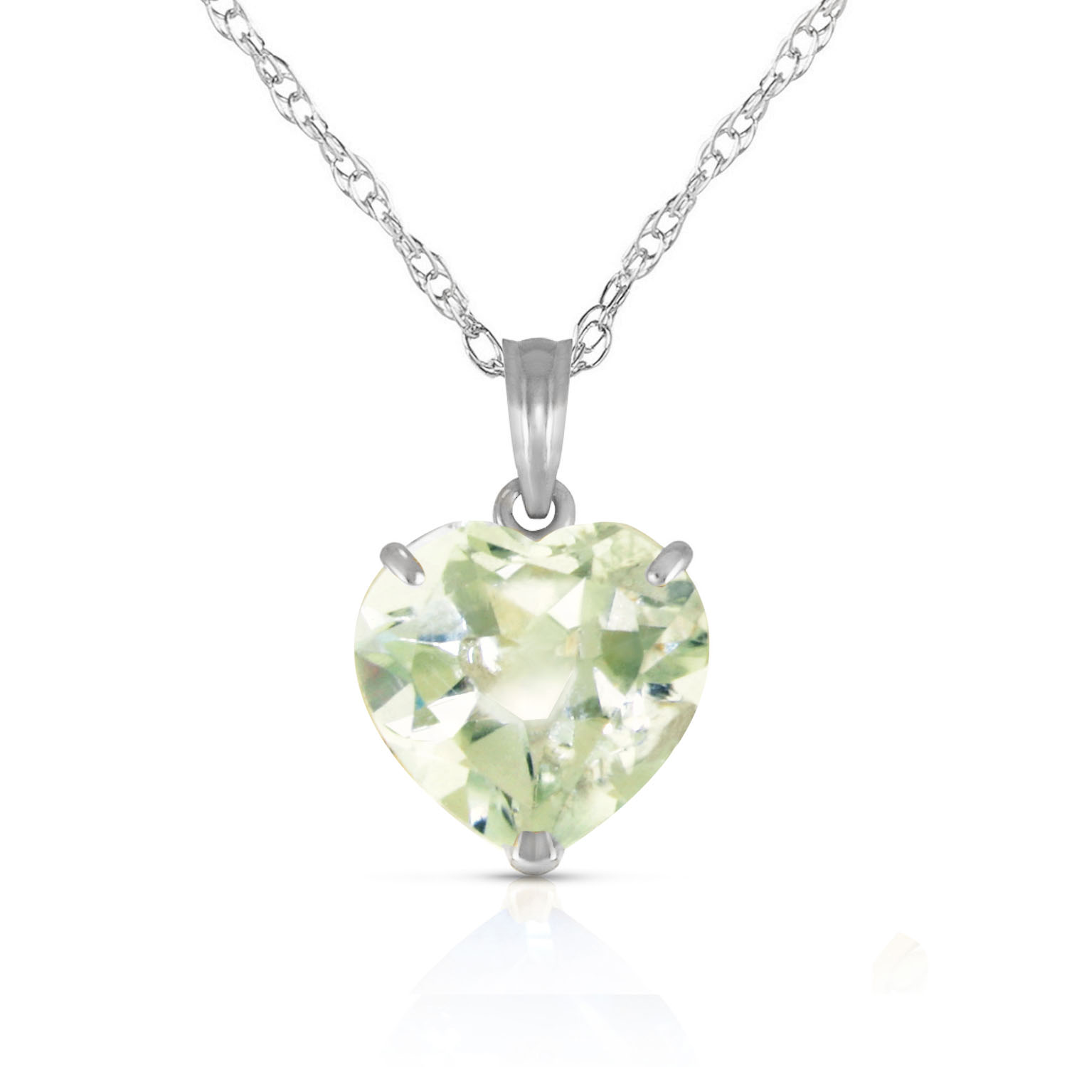 14K Solid White Gold Necklace with Natural 10mm Heart Green Amethyst