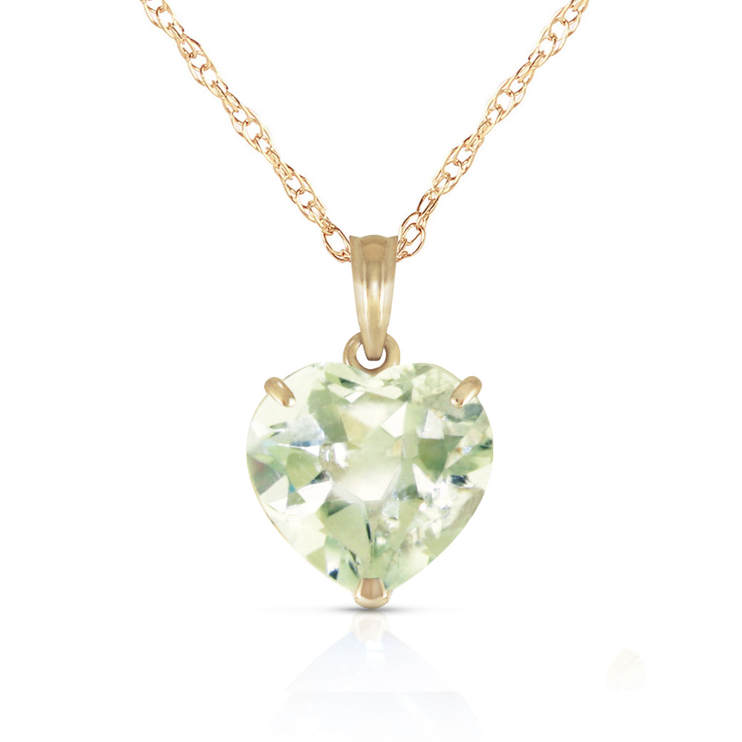 14K Solid Gold Necklace with Natural 10mm Heart Green Amethyst
