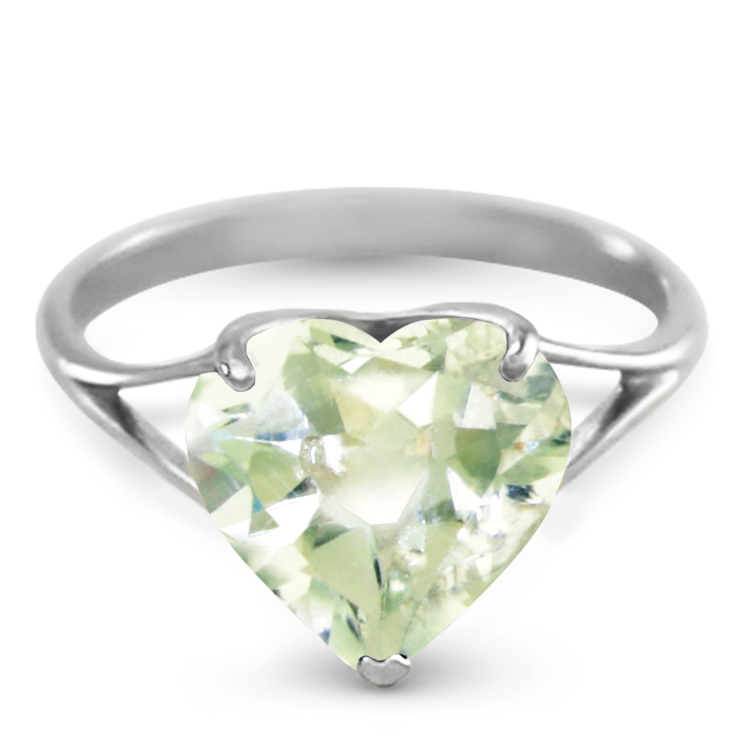 14K Solid White Gold Ring with Natural 10.0 mm Heart Green Amethyst