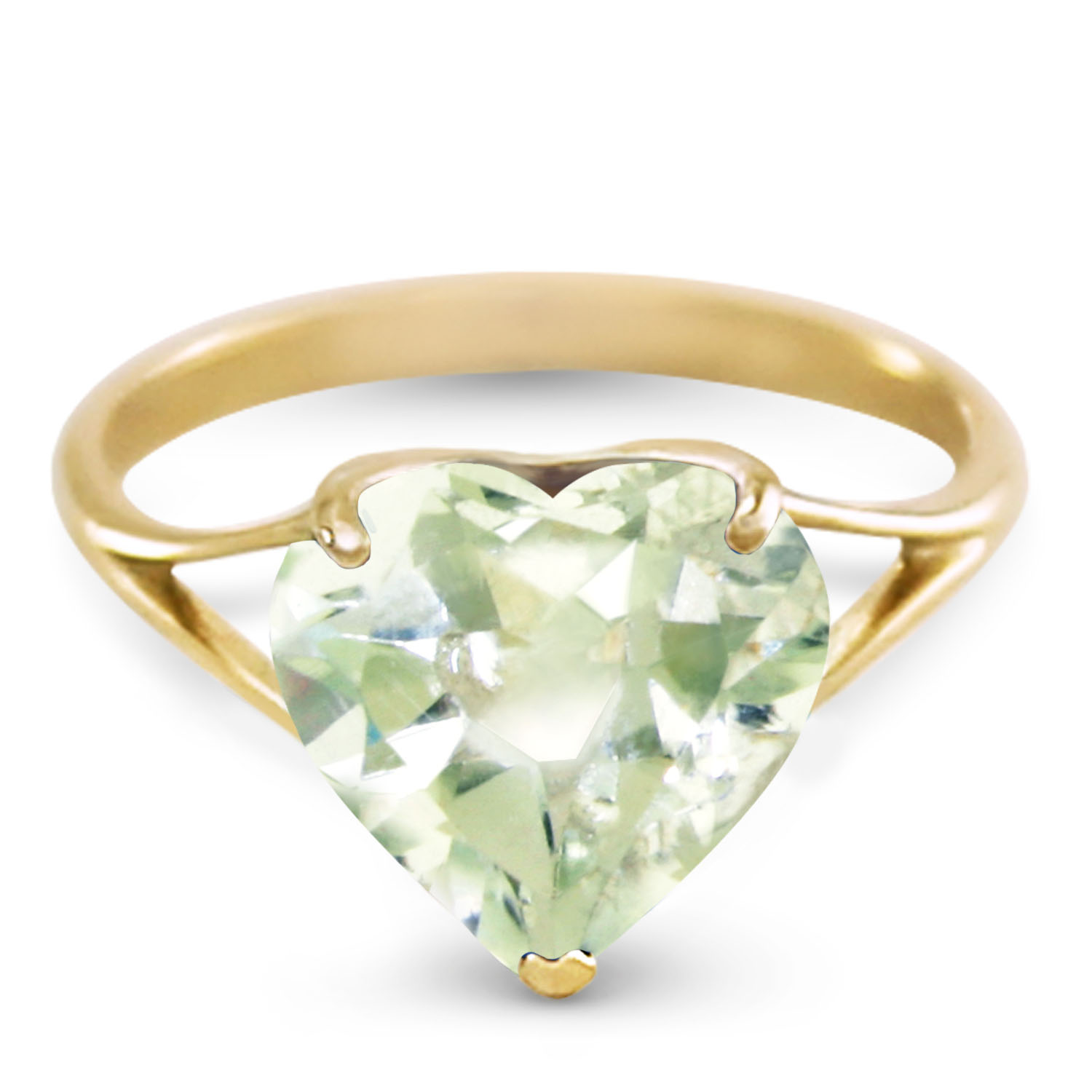 14K Solid Gold Ring with Natural 10.0 mm Heart Green Amethyst