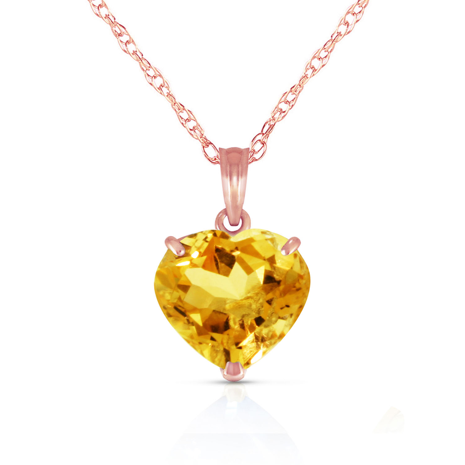 14K Solid Rose Gold Necklace with Natural 10mm Heart Citrine