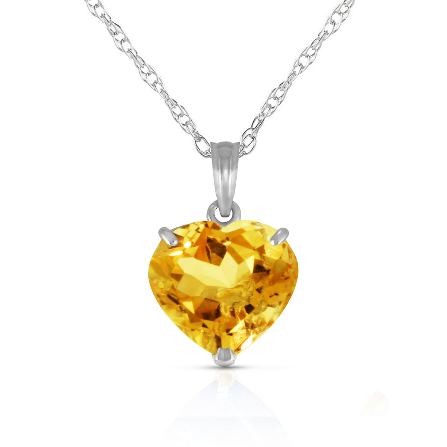 14K Solid White Gold Necklace with Natural 10mm Heart Citrine