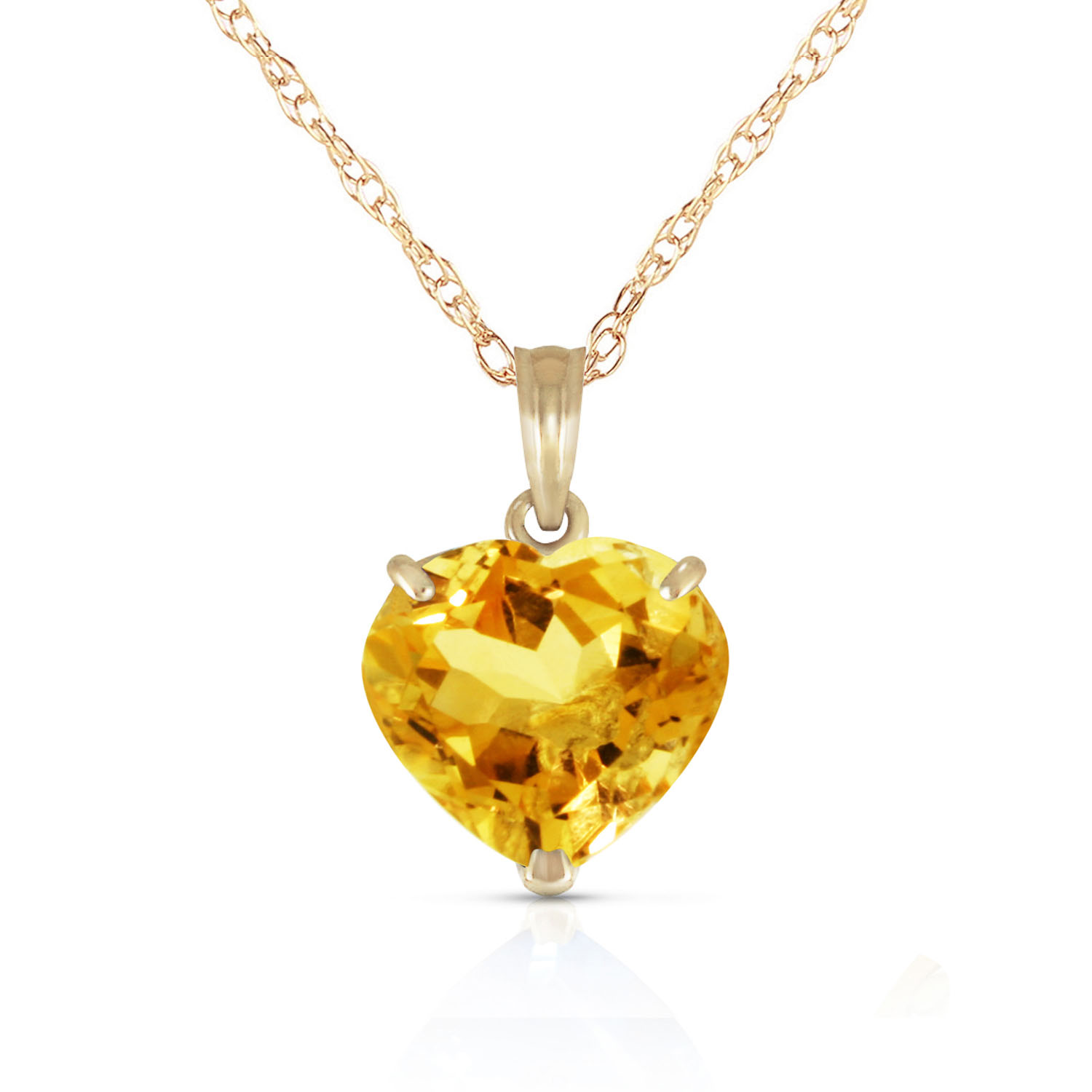 14K Solid Gold Necklace with Natural 10mm Heart Citrine