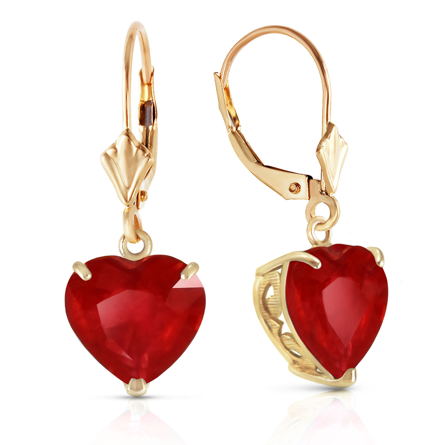 14K Solid Gold Leverback Earrings Natural 10mm Heart Ruby
