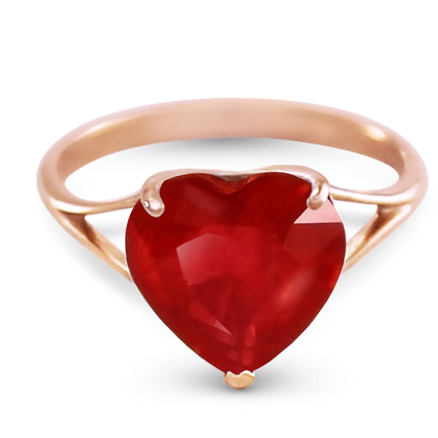 14K Solid Rose Gold Ring with Natural 10.0 mm Heart Ruby
