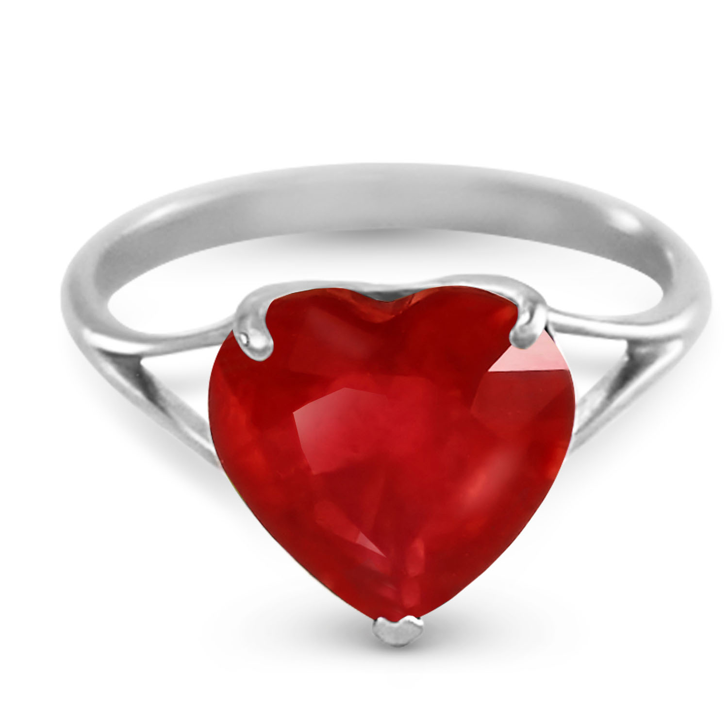 14K Solid White Gold Ring with Natural 10.0 mm Heart Ruby