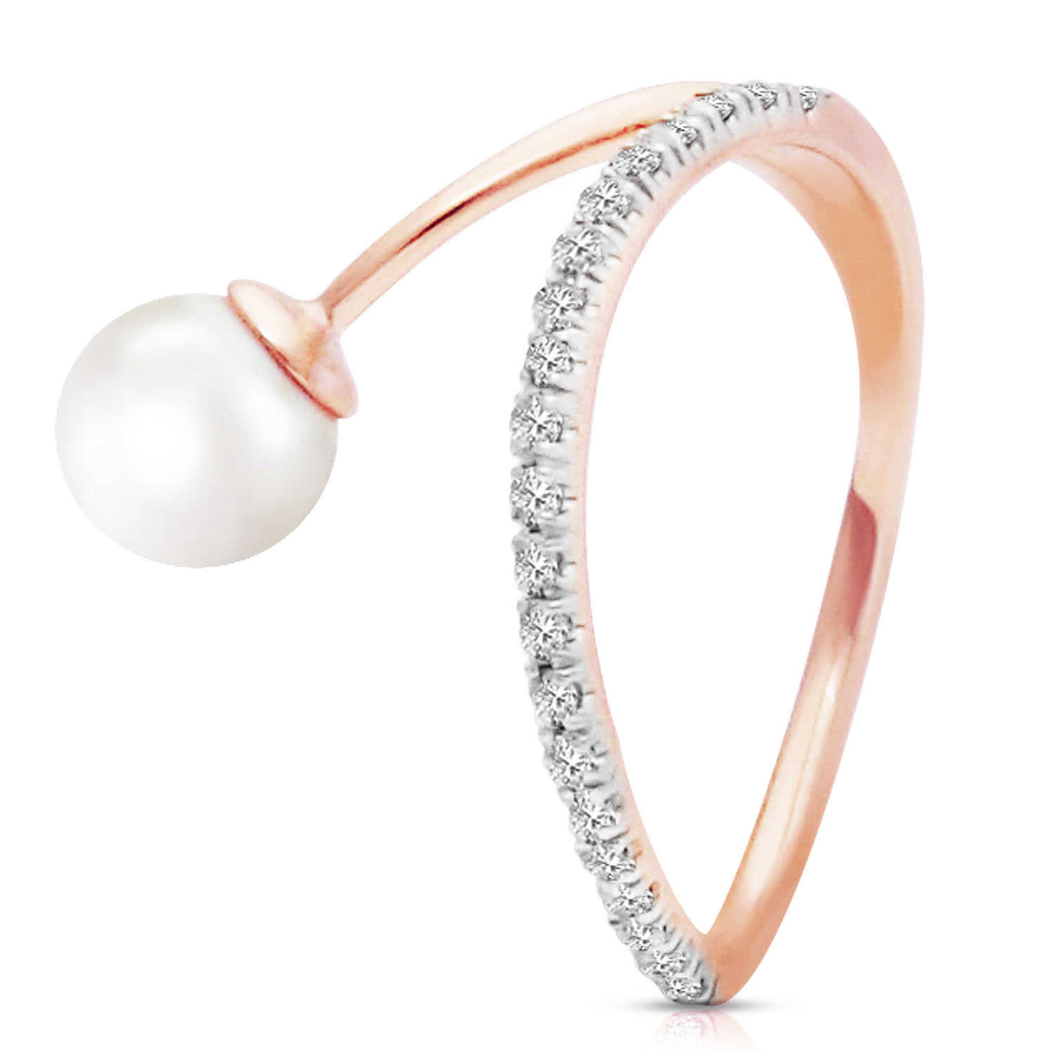 14K Solid Rose Gold Ring with Natural Diamonds  Cultured Pearl