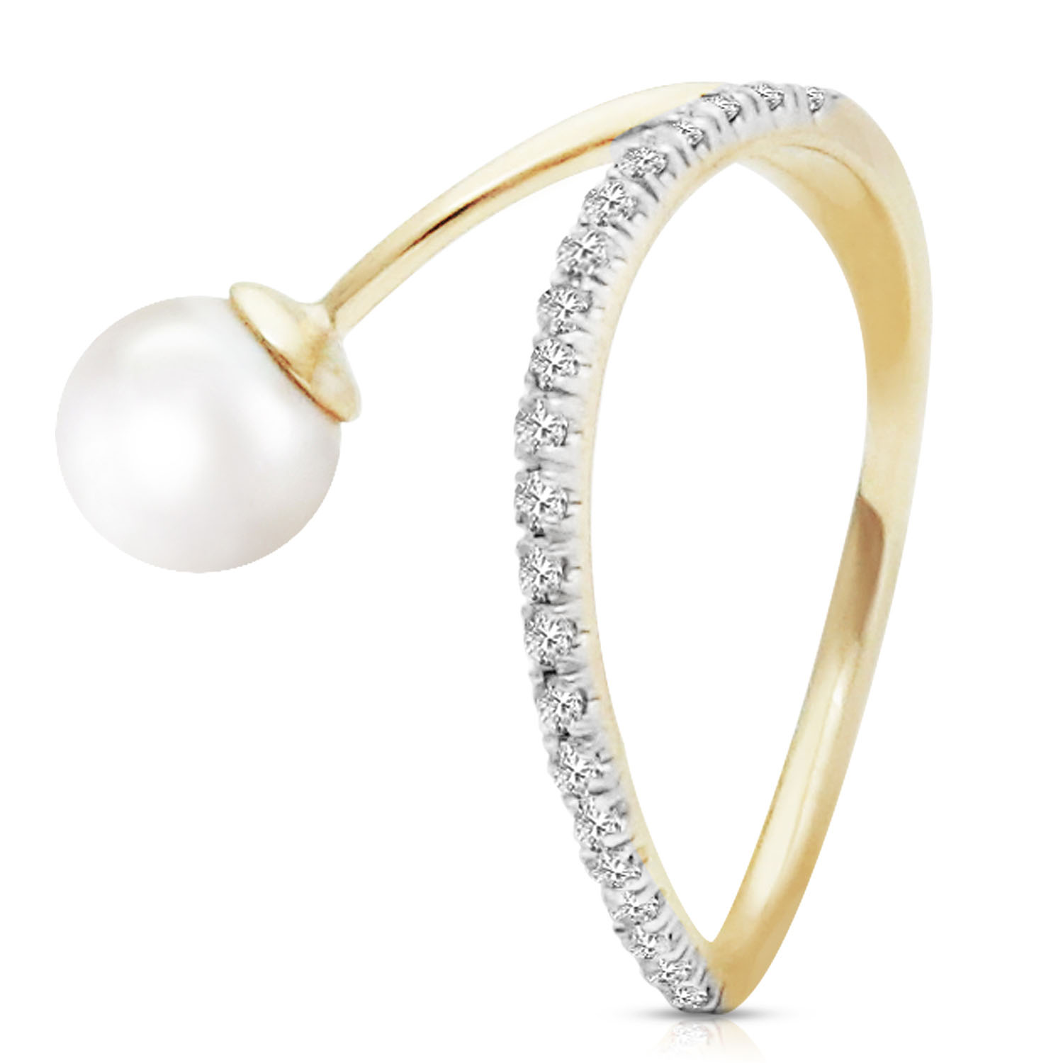 14K Solid Gold Ring with Natural Diamonds  Cultured Pearl