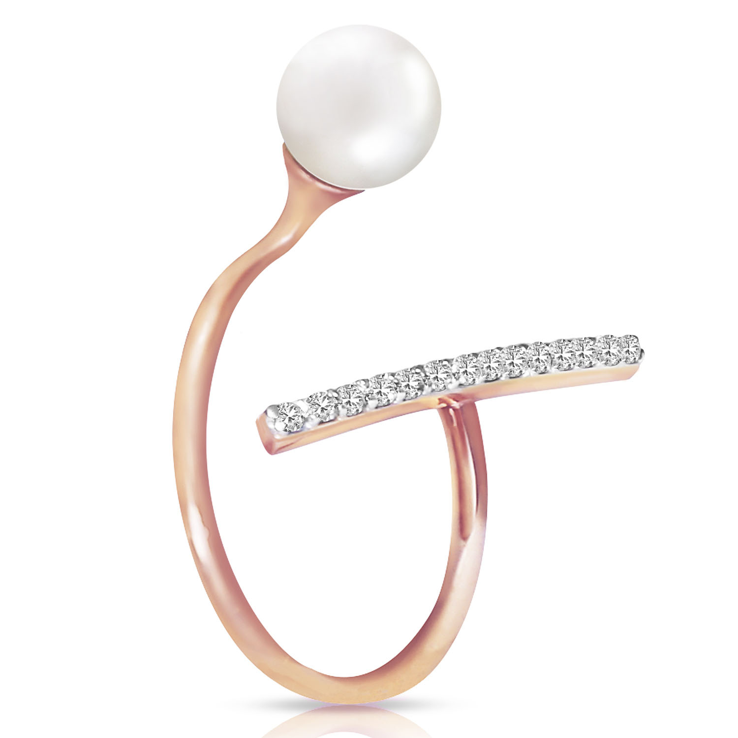 14K Solid Rose Gold Ring with Natural Diamonds Cultured Pearl