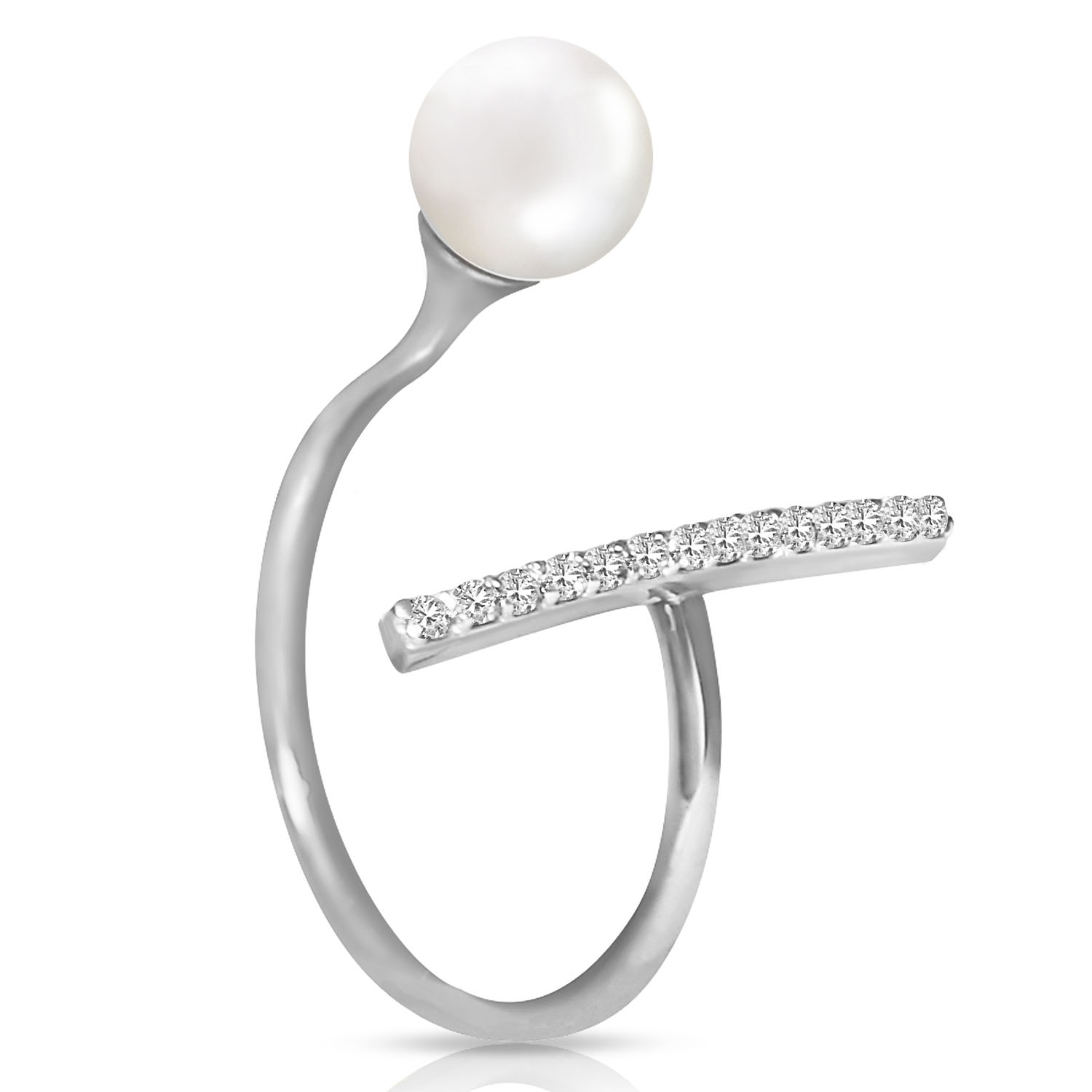 14K Solid White Gold Ring with Natural Diamonds  Cultured Pearl
