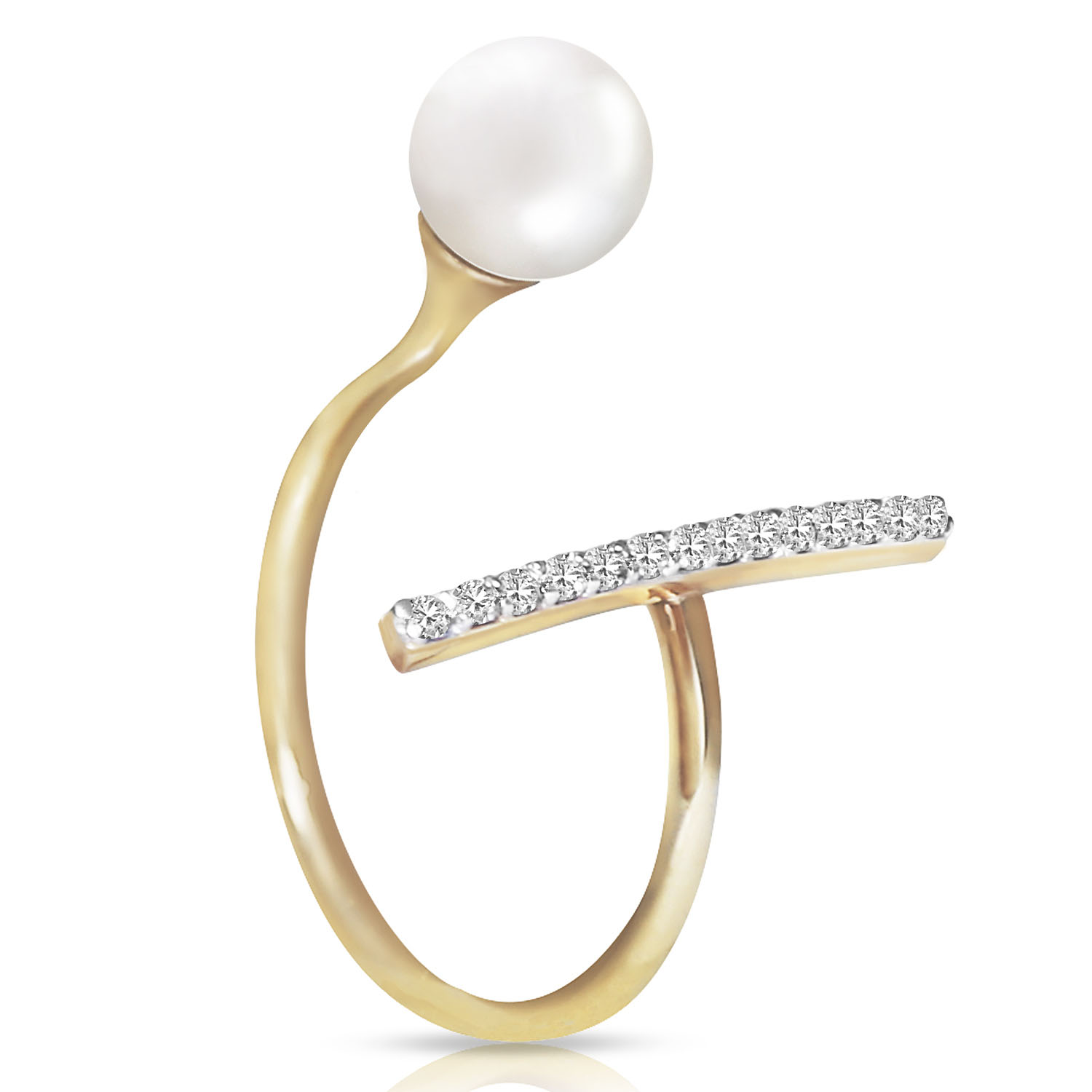 14K Solid Gold Ring with Natural Diamonds  Cultured Pearl