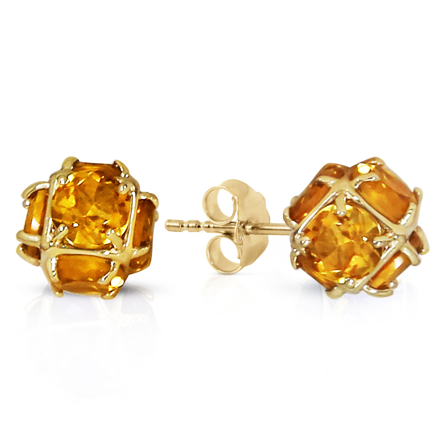 14K Solid Gold Stud Earrings with Natural Citrines