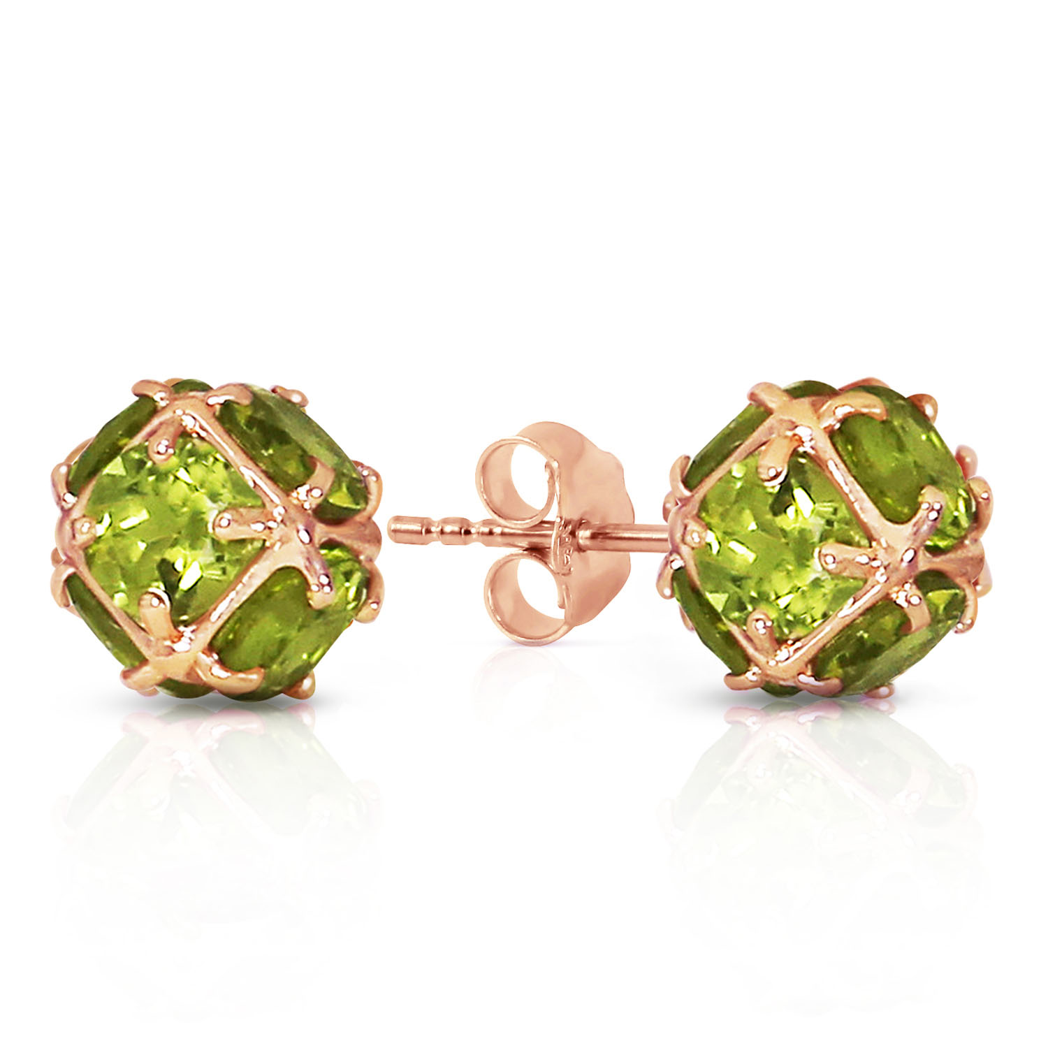 14K Solid Rose Gold Stud Earrings with Natural Peridots