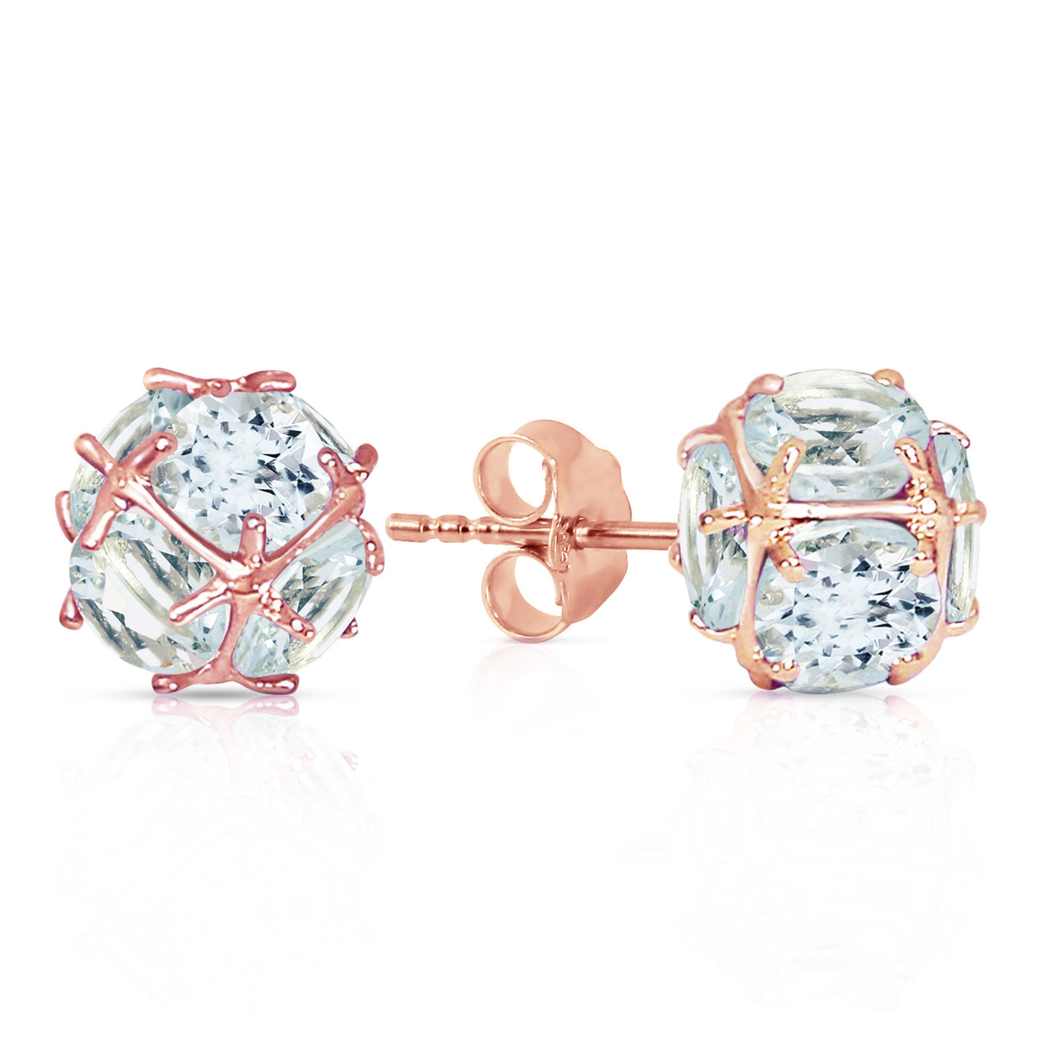 14K Solid Rose Gold Stud Earrings with Natural Aquamarines